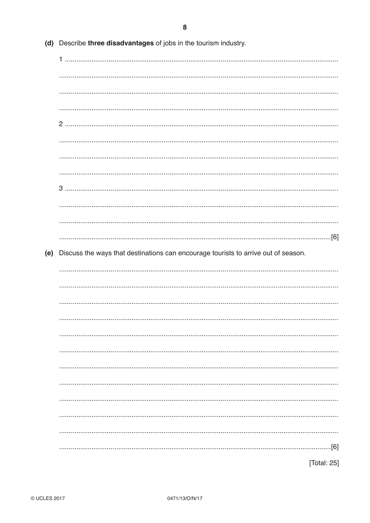 Cambridge IGCSE Travel and Tourism 0471 2017 Oct/Nov Paper 1 · Variant 3 question paper, page 8 of 12