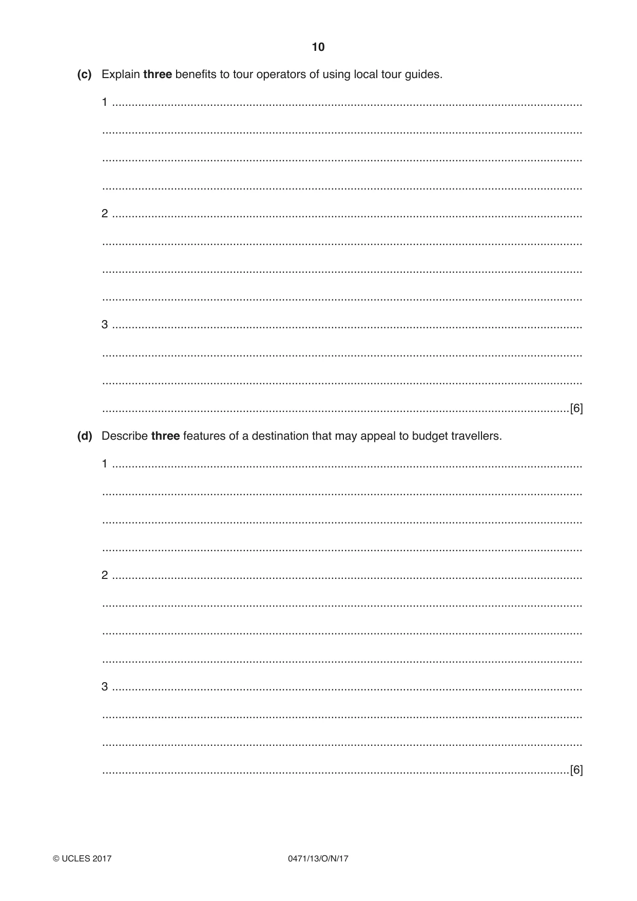 Cambridge IGCSE Travel and Tourism 0471 2017 Oct/Nov Paper 1 · Variant 3 question paper, page 10 of 12