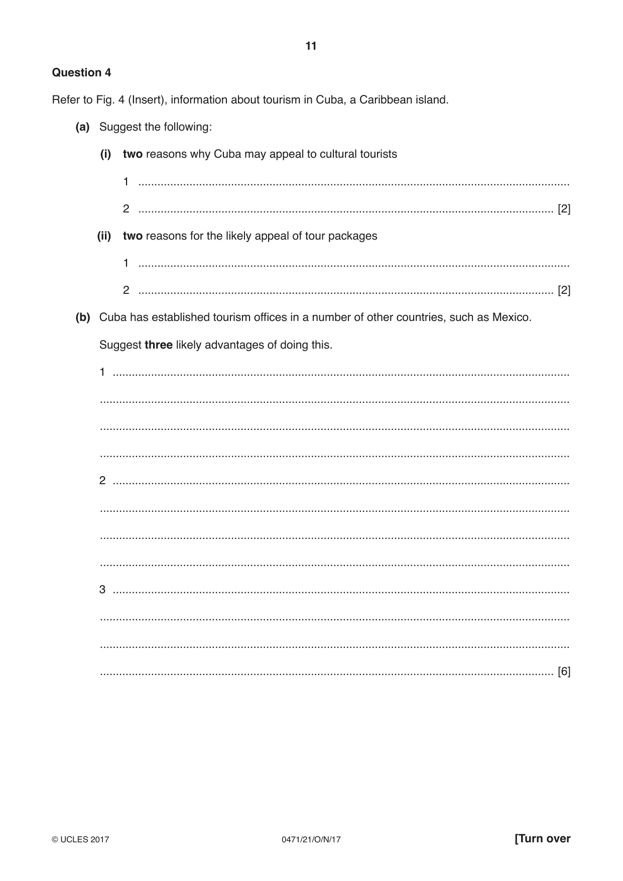 Cambridge IGCSE Travel and Tourism 0471 2017 Oct/Nov Paper 2 · Variant 1 question paper, page 11 of 16