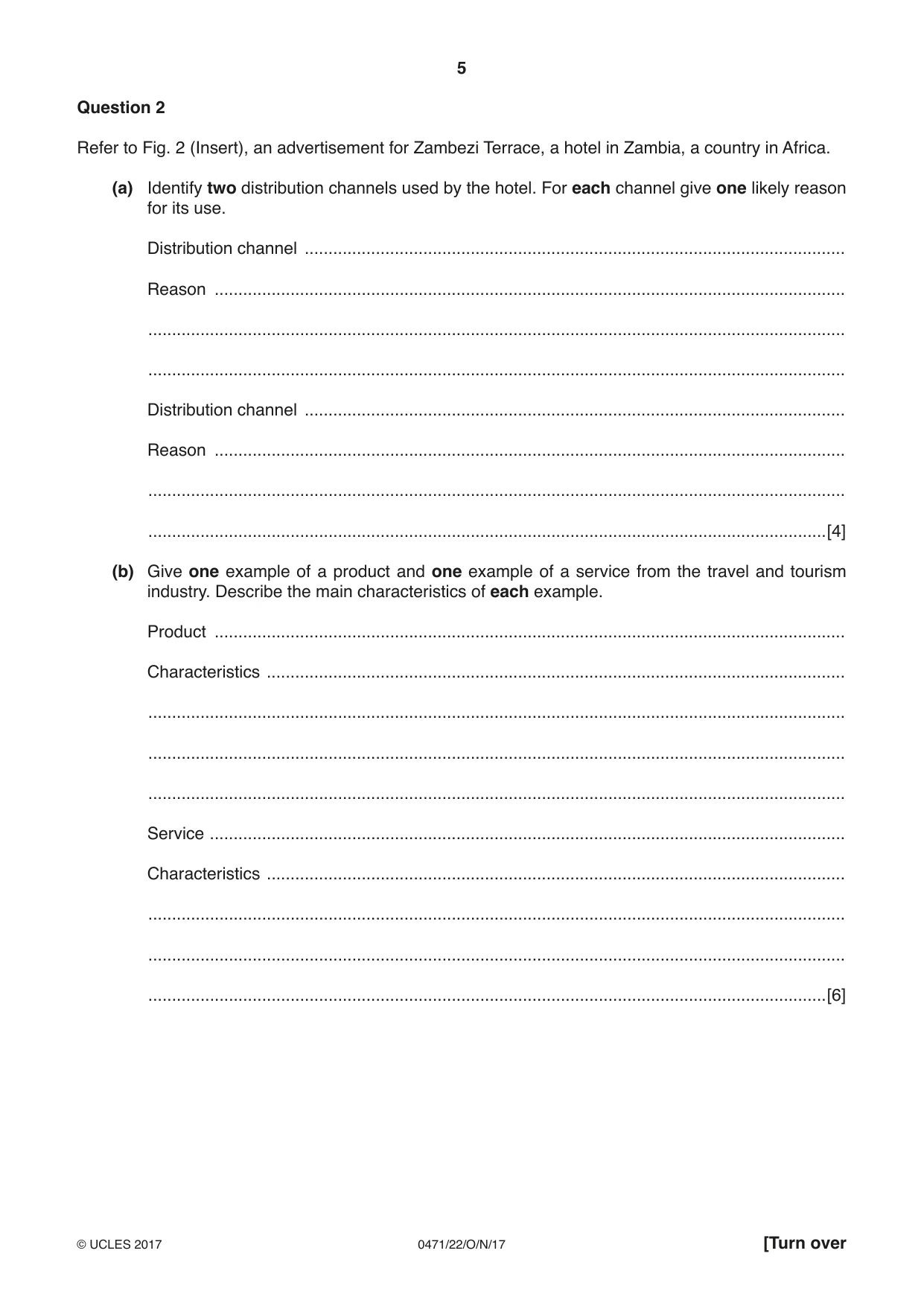 Cambridge IGCSE Travel and Tourism 0471 2017 Oct/Nov Paper 2 · Variant 2 question paper, page 5 of 16