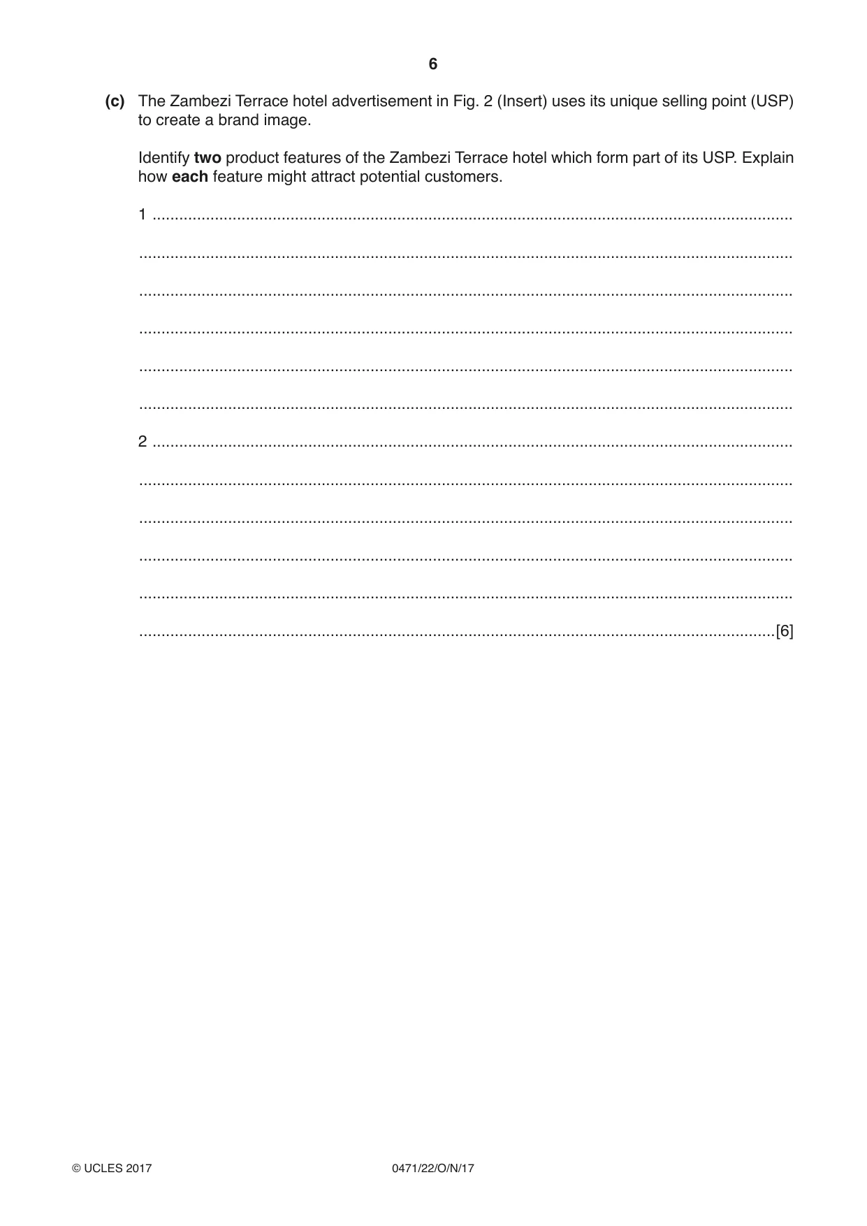Cambridge IGCSE Travel and Tourism 0471 2017 Oct/Nov Paper 2 · Variant 2 question paper, page 6 of 16