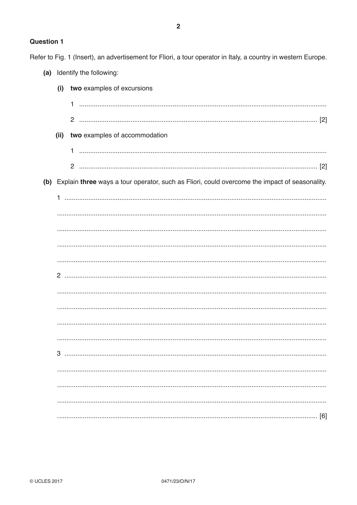 Cambridge IGCSE Travel and Tourism 0471 2017 Oct/Nov Paper 2 · Variant 3 question paper, page 2 of 16