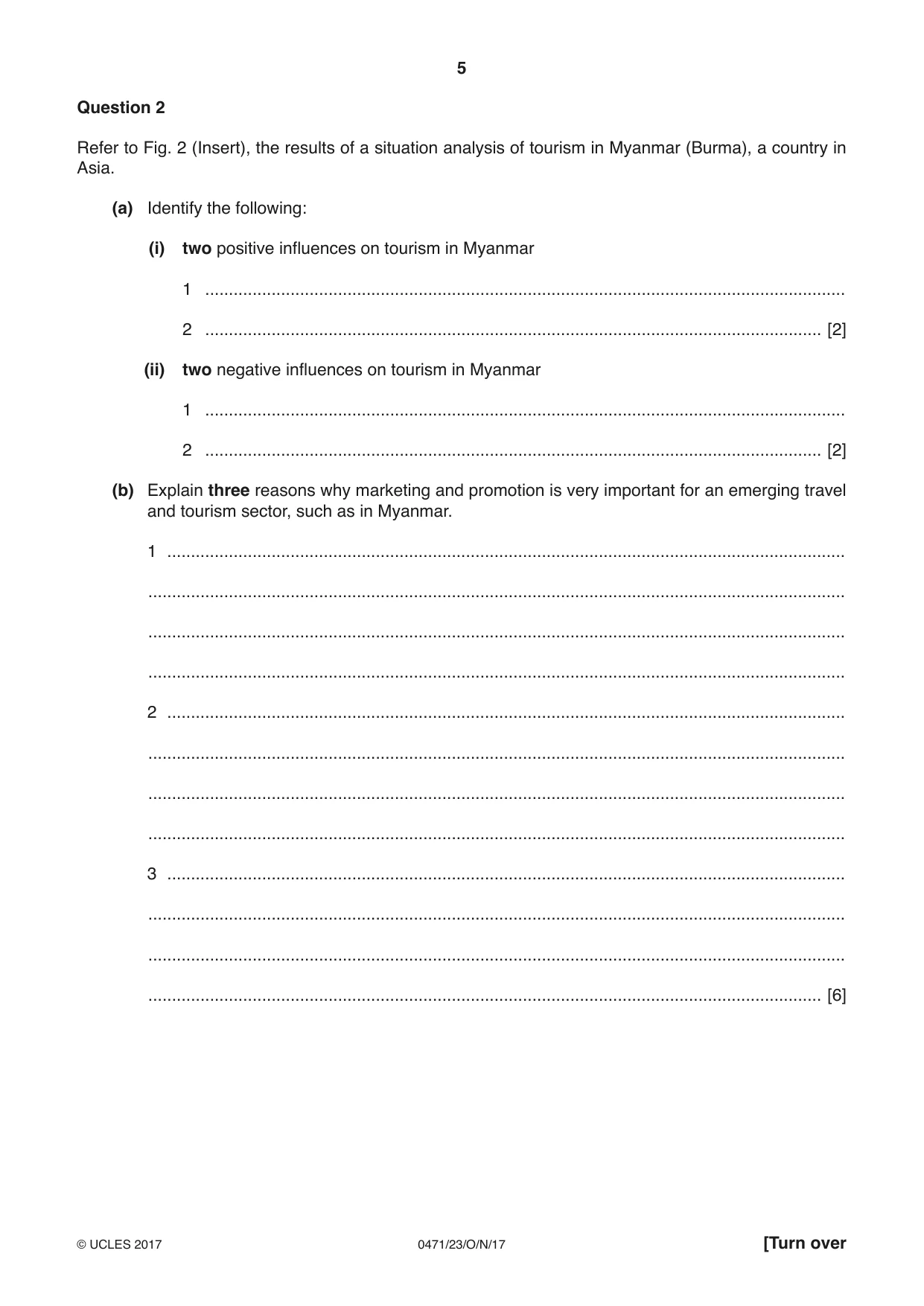 Cambridge IGCSE Travel and Tourism 0471 2017 Oct/Nov Paper 2 · Variant 3 question paper, page 5 of 16