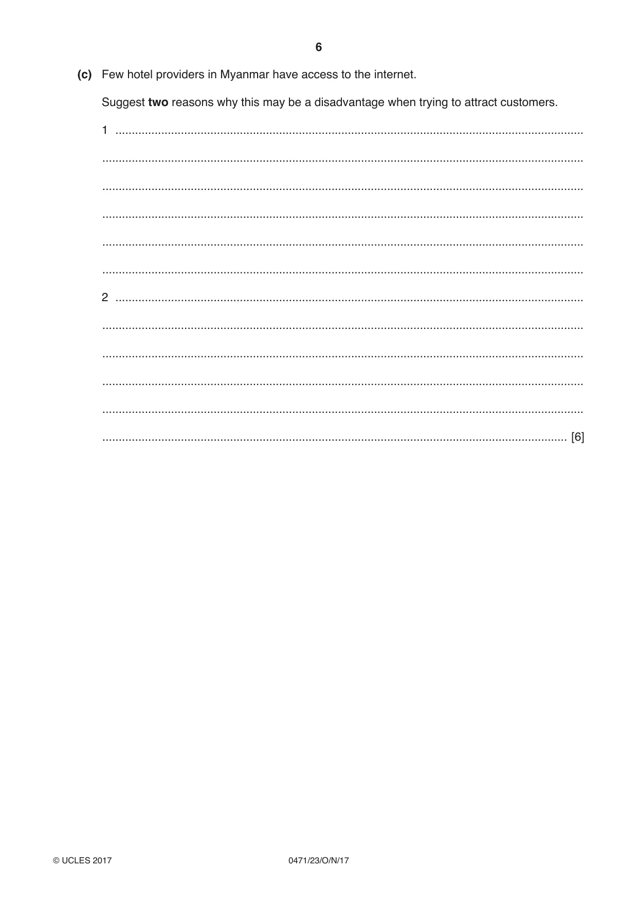 Cambridge IGCSE Travel and Tourism 0471 2017 Oct/Nov Paper 2 · Variant 3 question paper, page 6 of 16