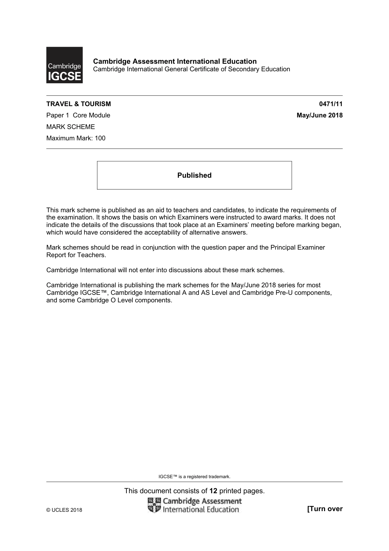 Mark scheme, page 1 of 12