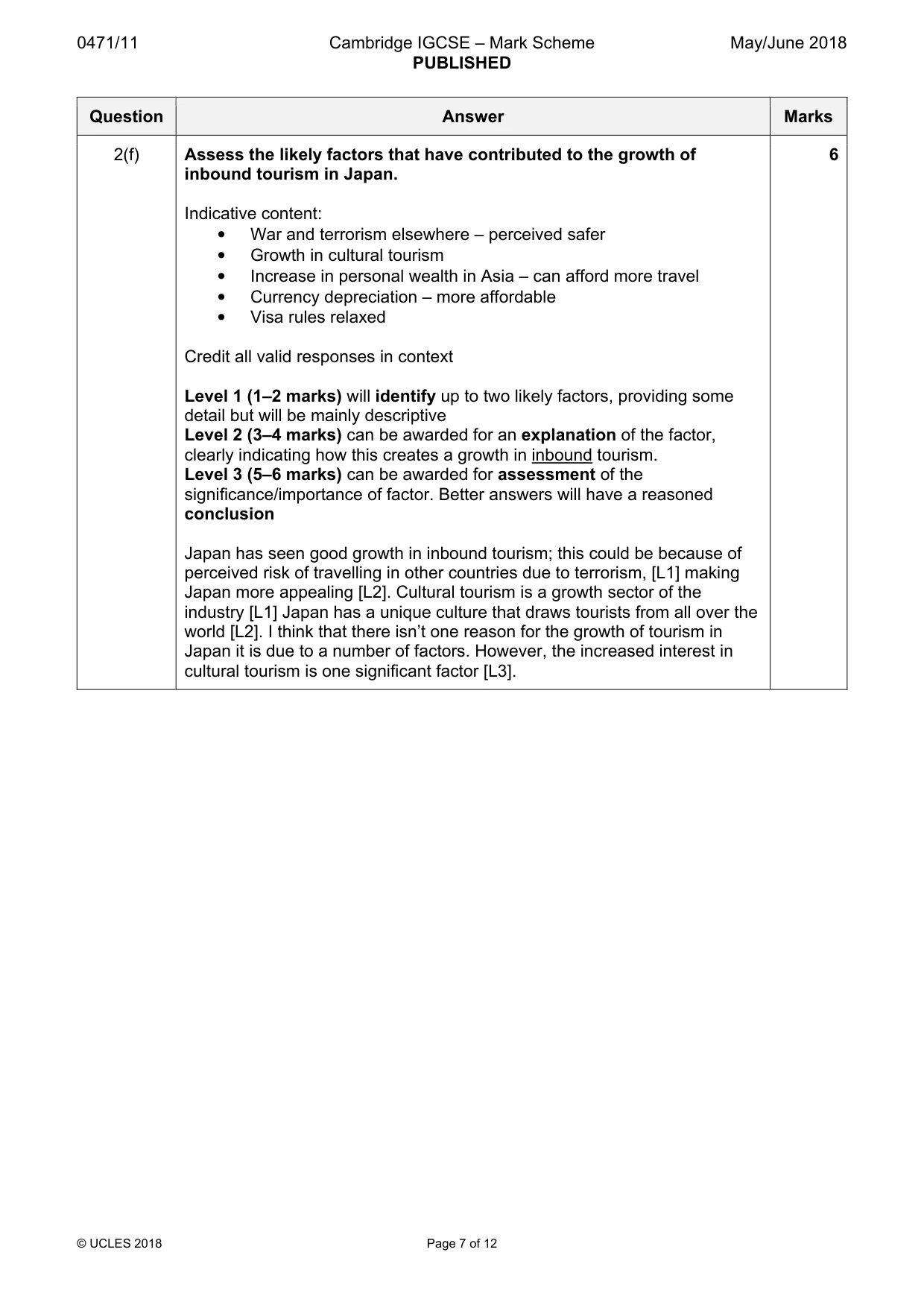 Mark scheme, page 7 of 12