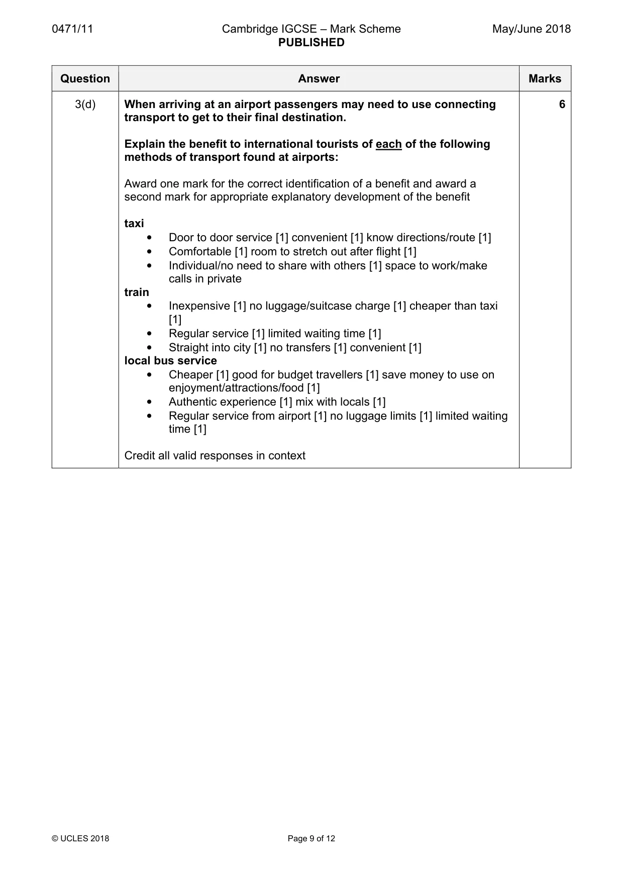 Mark scheme, page 9 of 12