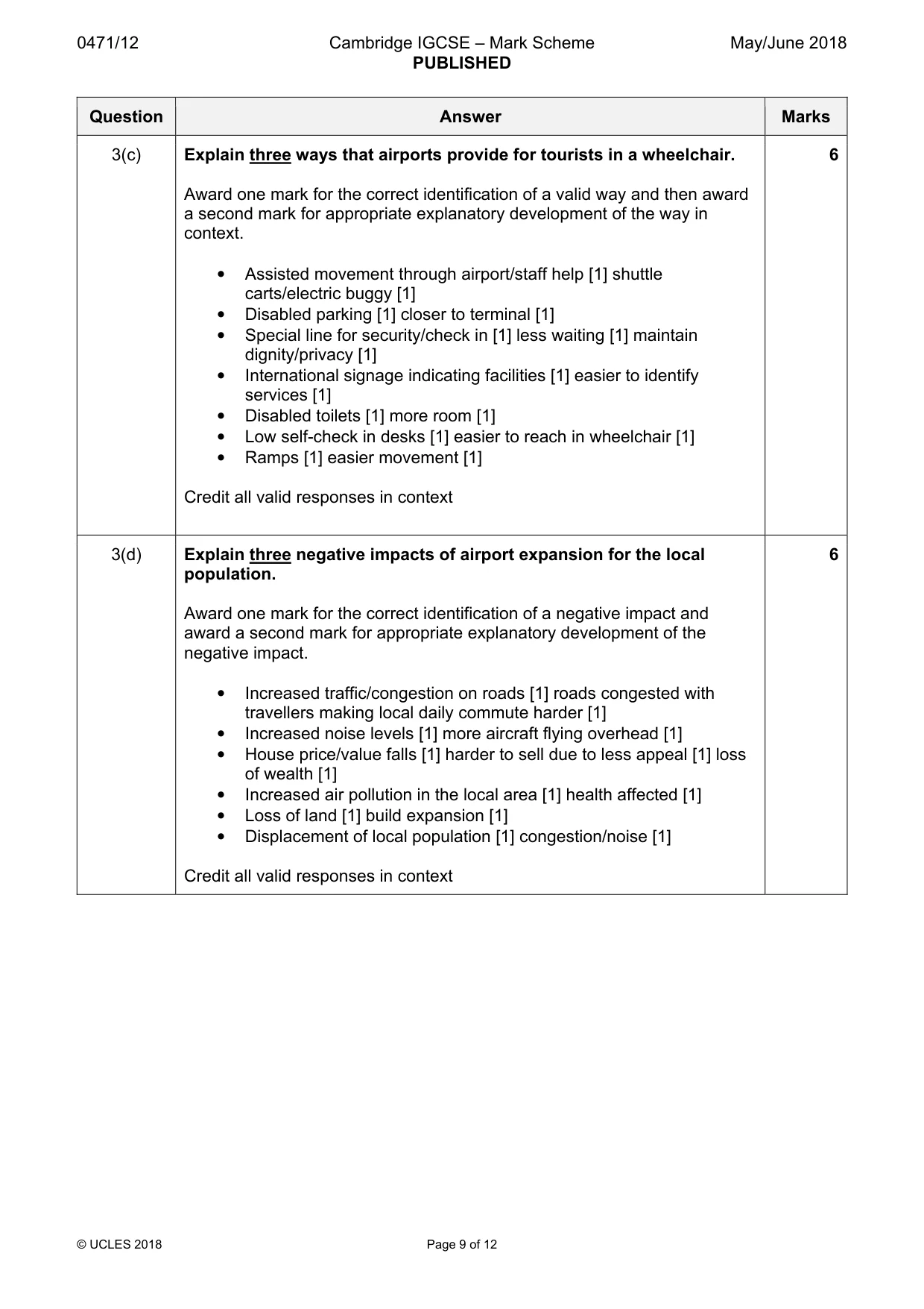 Mark scheme, page 9 of 12