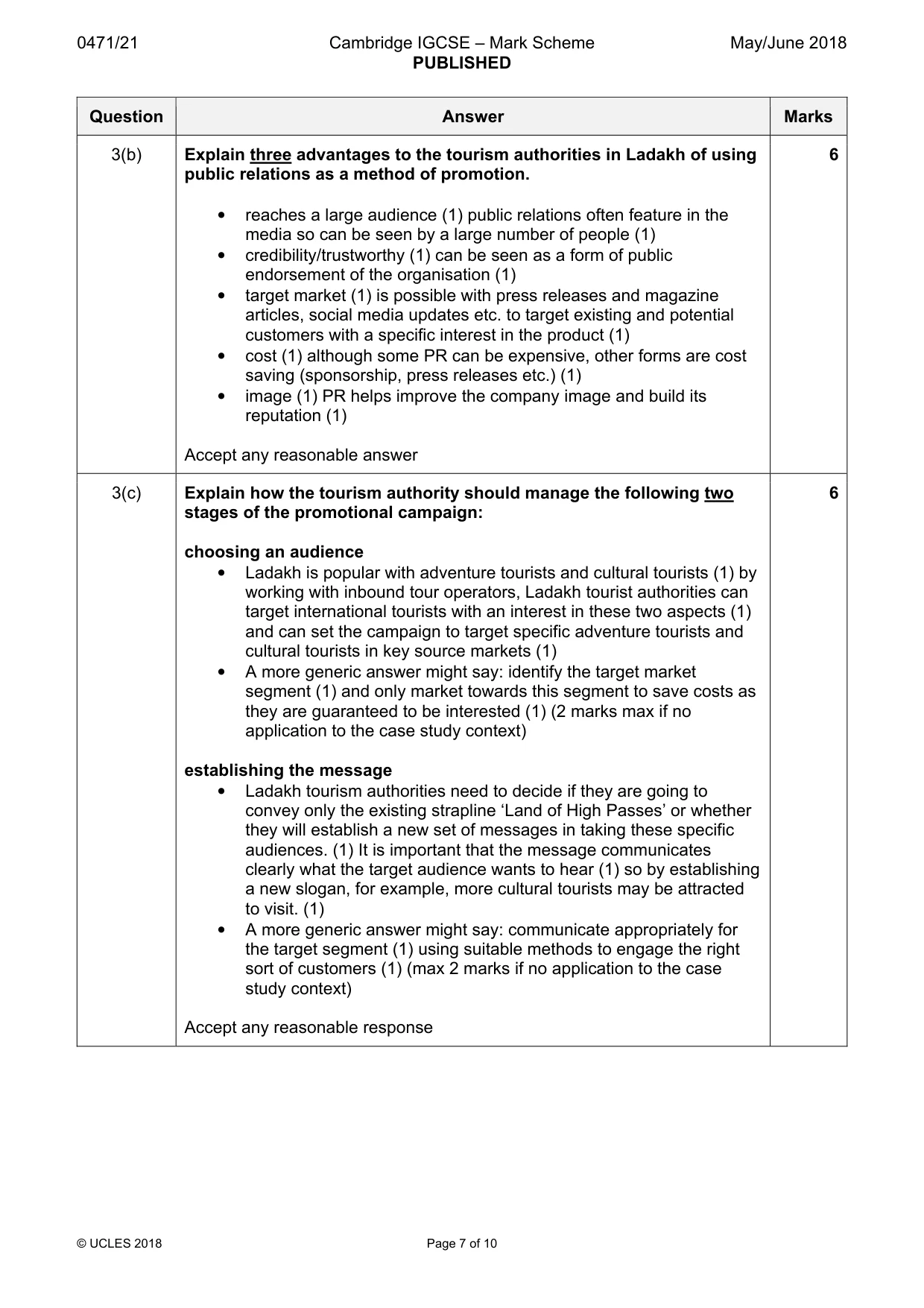 Mark scheme, page 7 of 10