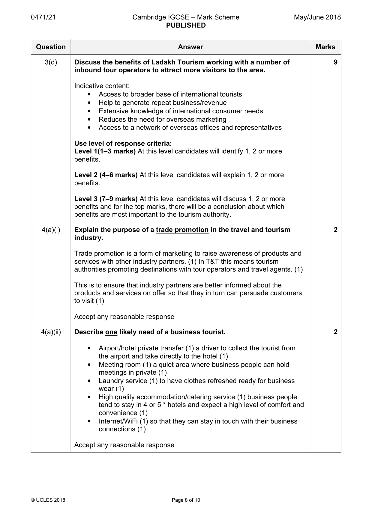 Mark scheme, page 8 of 10
