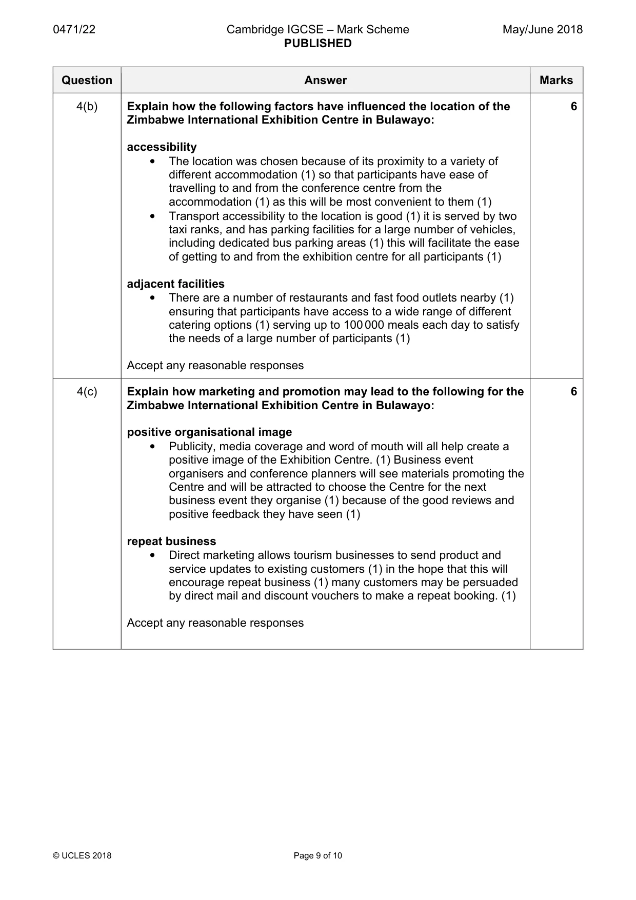 Mark scheme, page 9 of 10