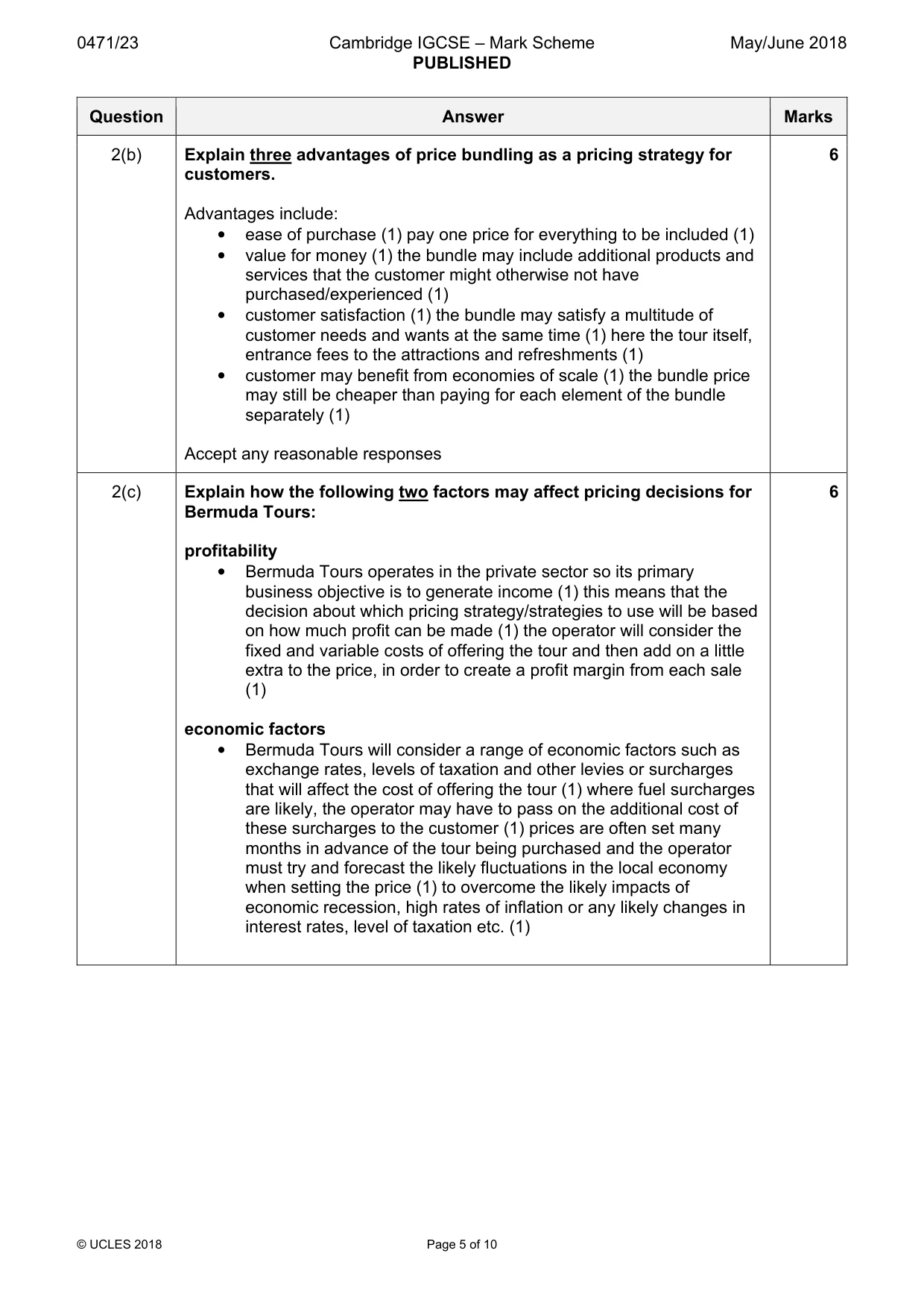 Mark scheme, page 5 of 10