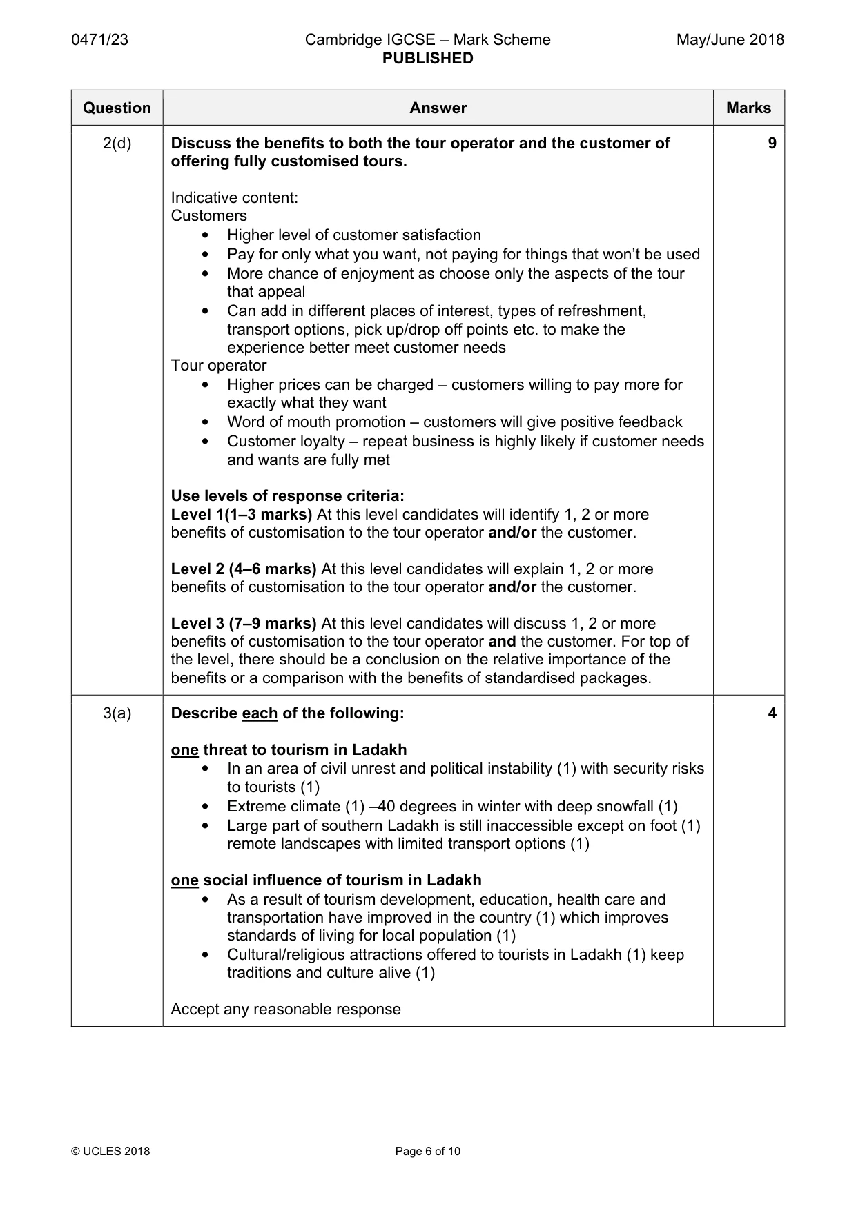 Mark scheme, page 6 of 10