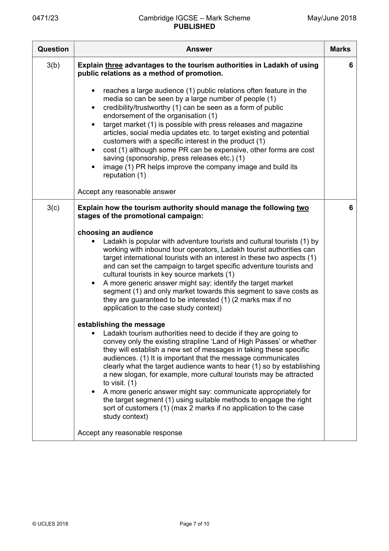 Mark scheme, page 7 of 10