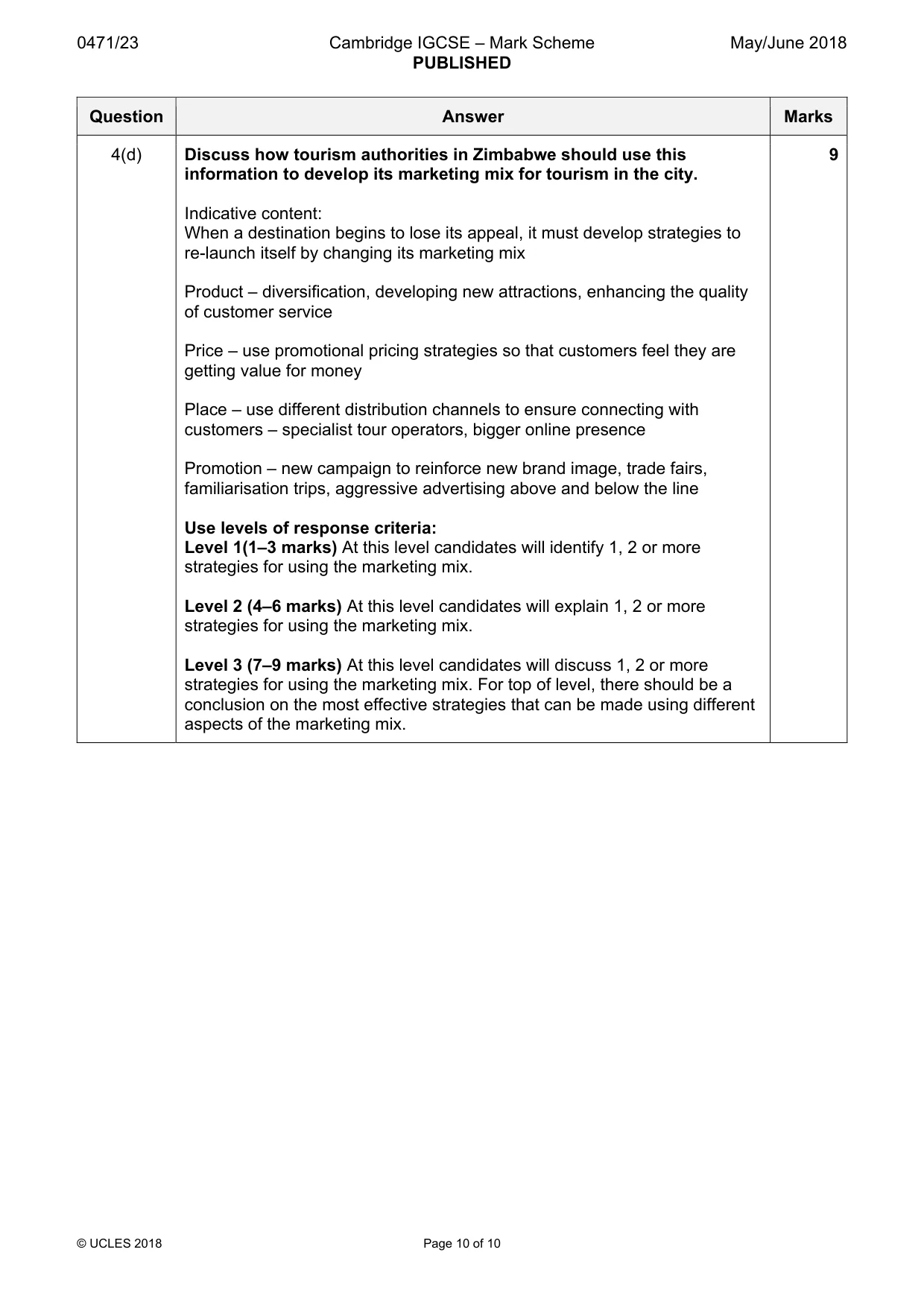 Mark scheme, page 10 of 10