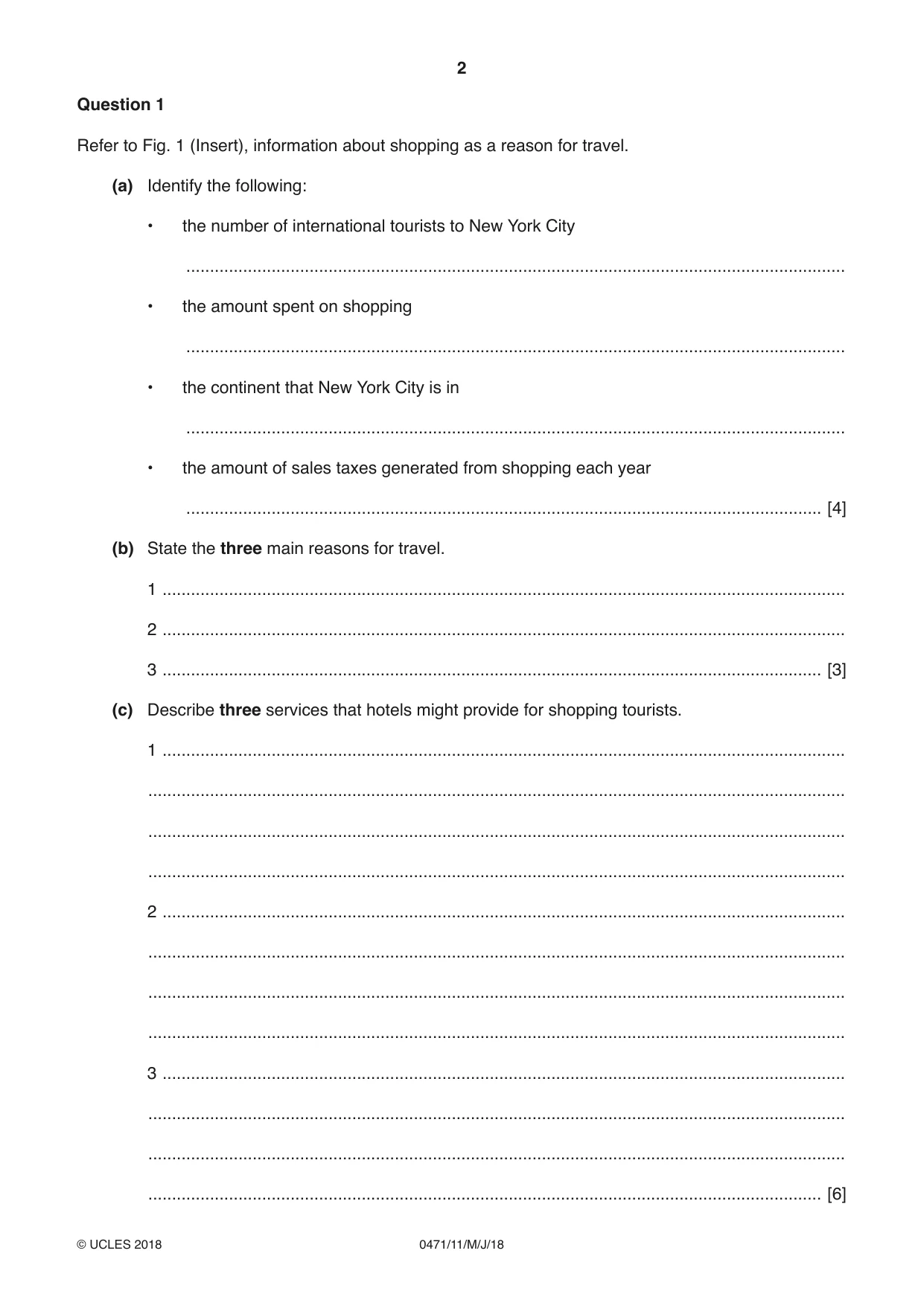 Cambridge IGCSE Travel and Tourism 0471 2018 May/June Paper 1 · Variant 1 question paper, page 2 of 12