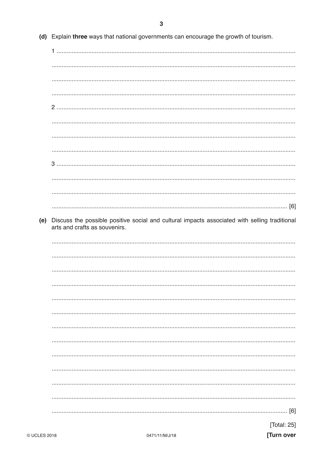 Cambridge IGCSE Travel and Tourism 0471 2018 May/June Paper 1 · Variant 1 question paper, page 3 of 12