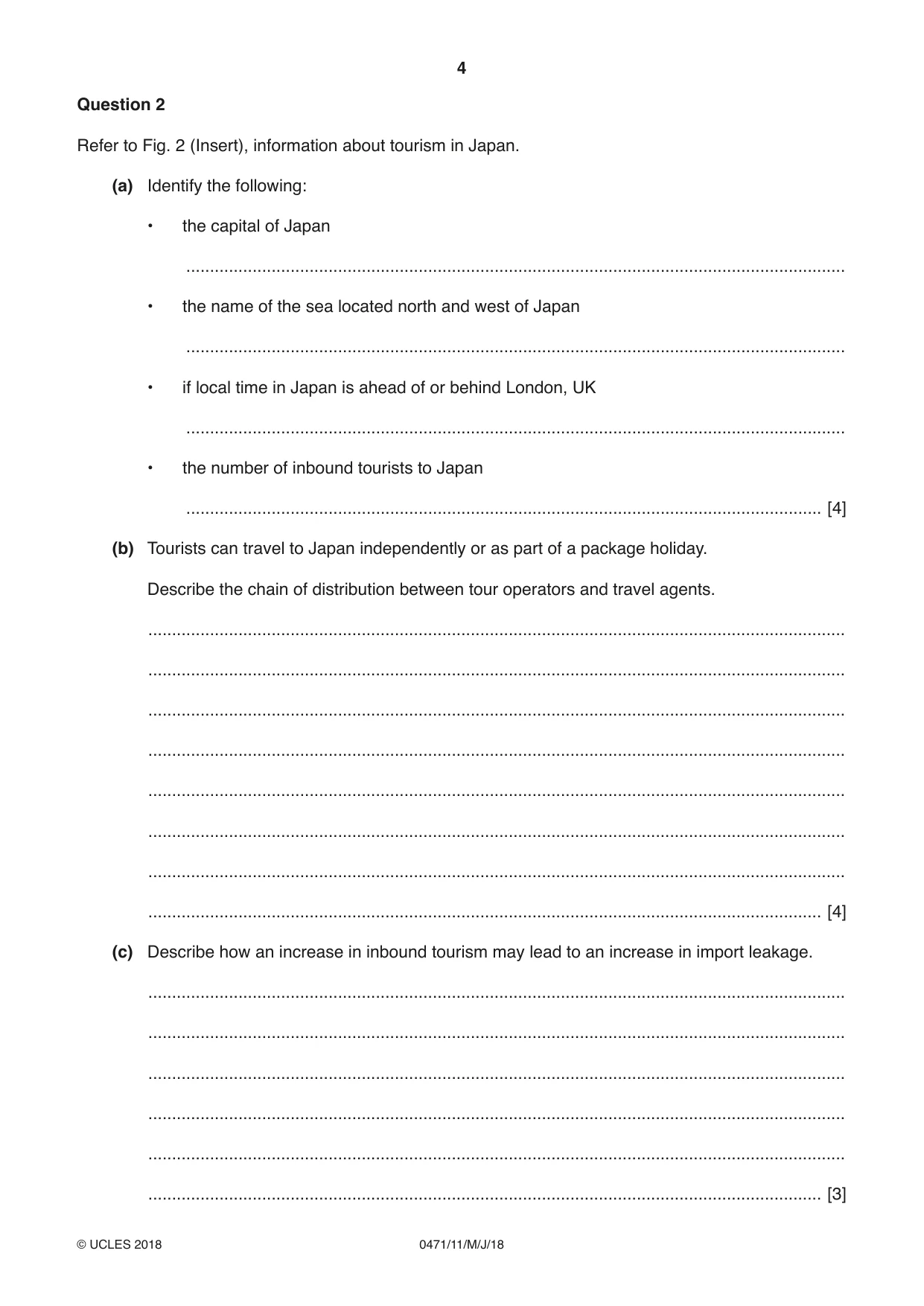 Cambridge IGCSE Travel and Tourism 0471 2018 May/June Paper 1 · Variant 1 question paper, page 4 of 12