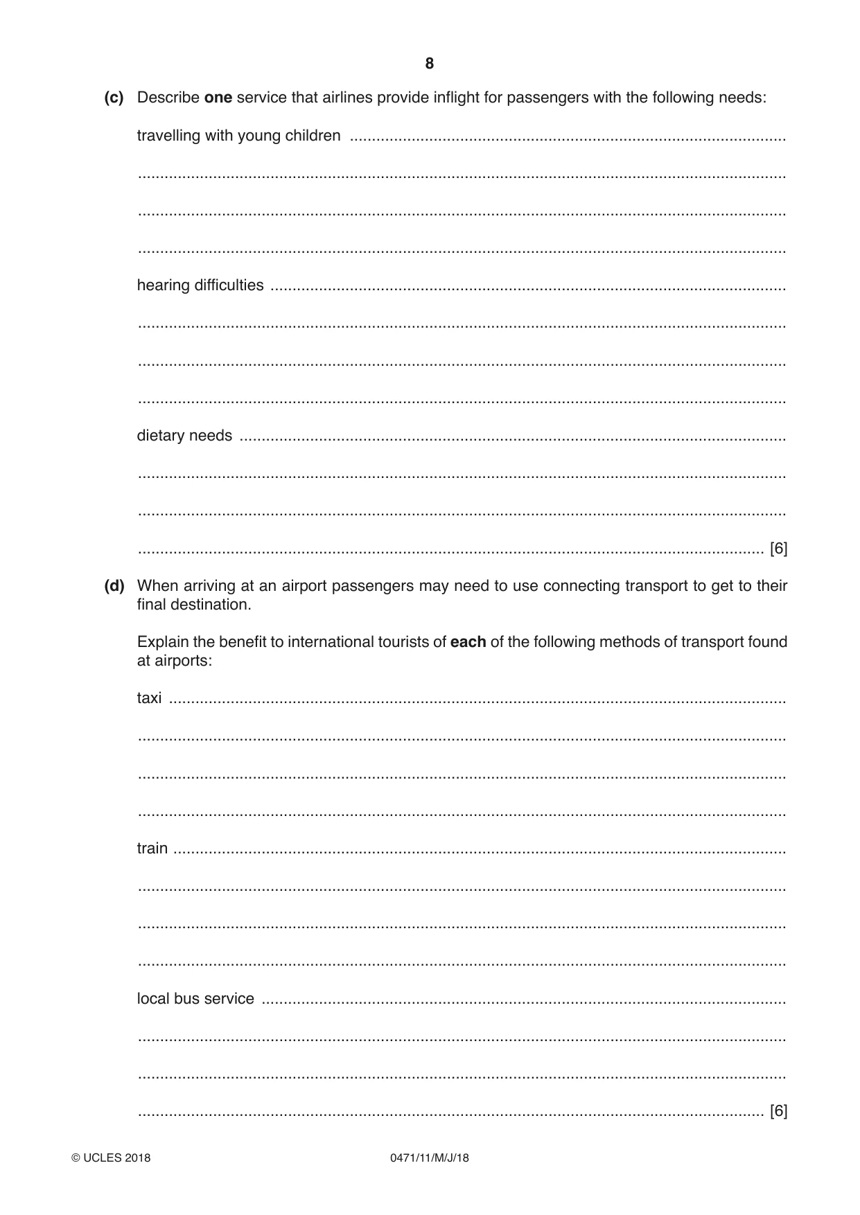 Cambridge IGCSE Travel and Tourism 0471 2018 May/June Paper 1 · Variant 1 question paper, page 8 of 12