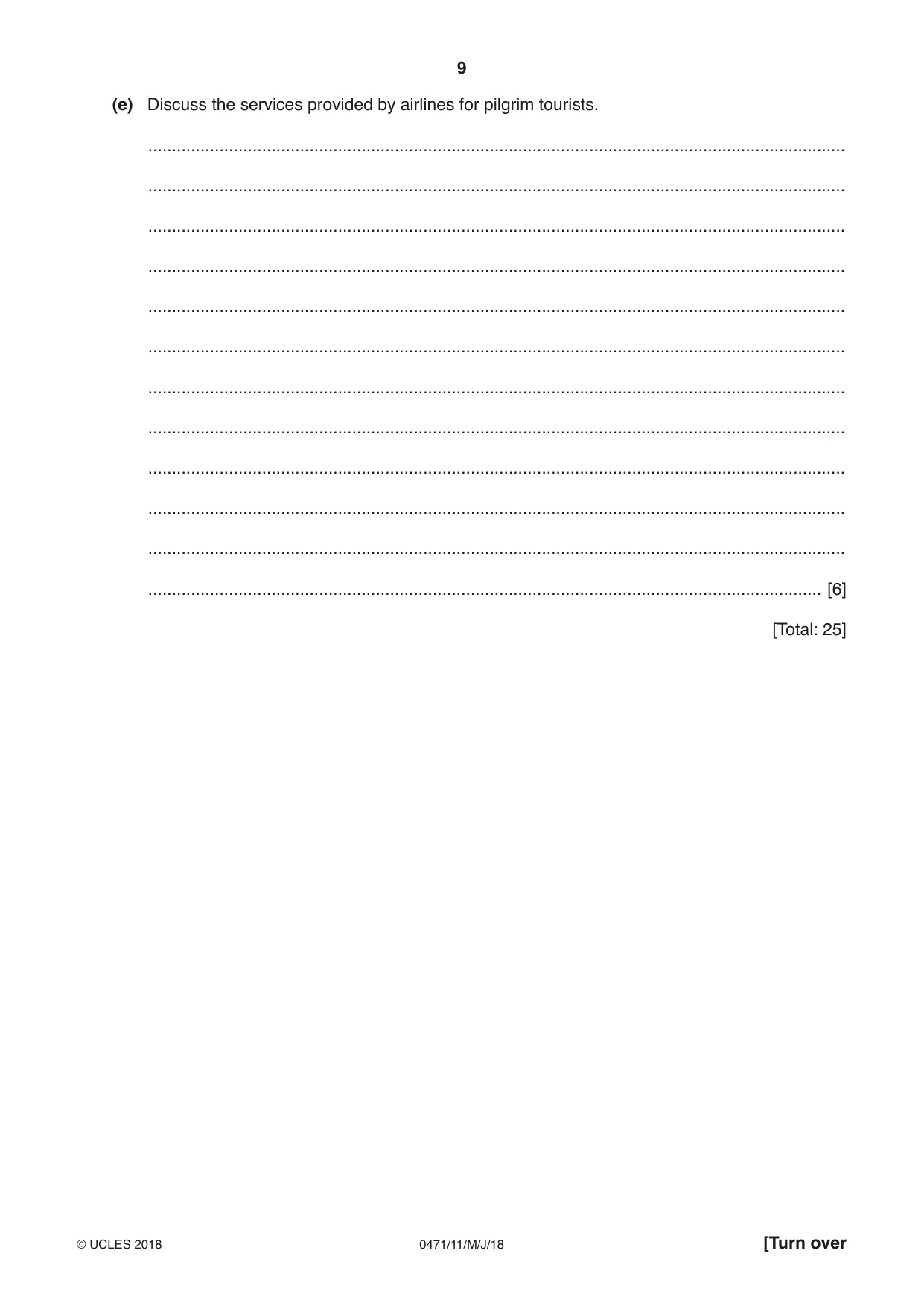 Cambridge IGCSE Travel and Tourism 0471 2018 May/June Paper 1 · Variant 1 question paper, page 9 of 12