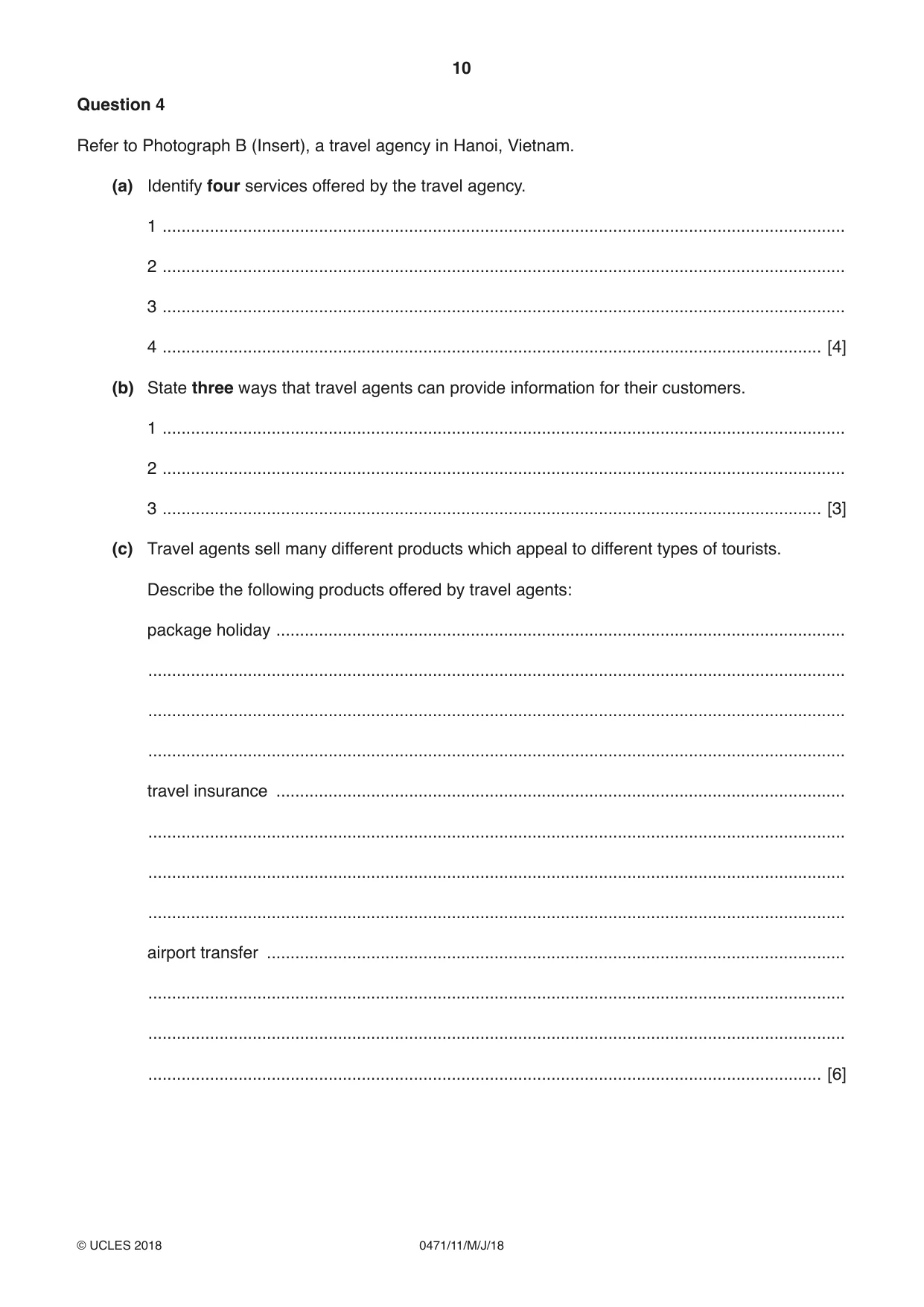 Cambridge IGCSE Travel and Tourism 0471 2018 May/June Paper 1 · Variant 1 question paper, page 10 of 12