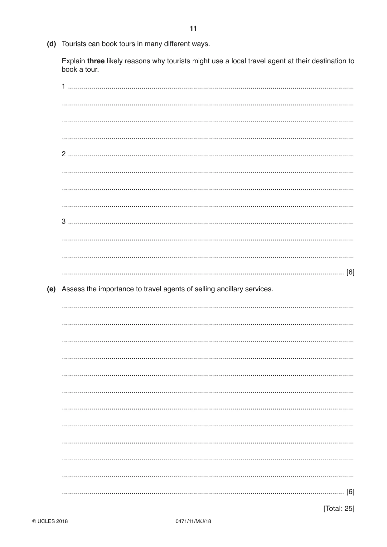 Cambridge IGCSE Travel and Tourism 0471 2018 May/June Paper 1 · Variant 1 question paper, page 11 of 12