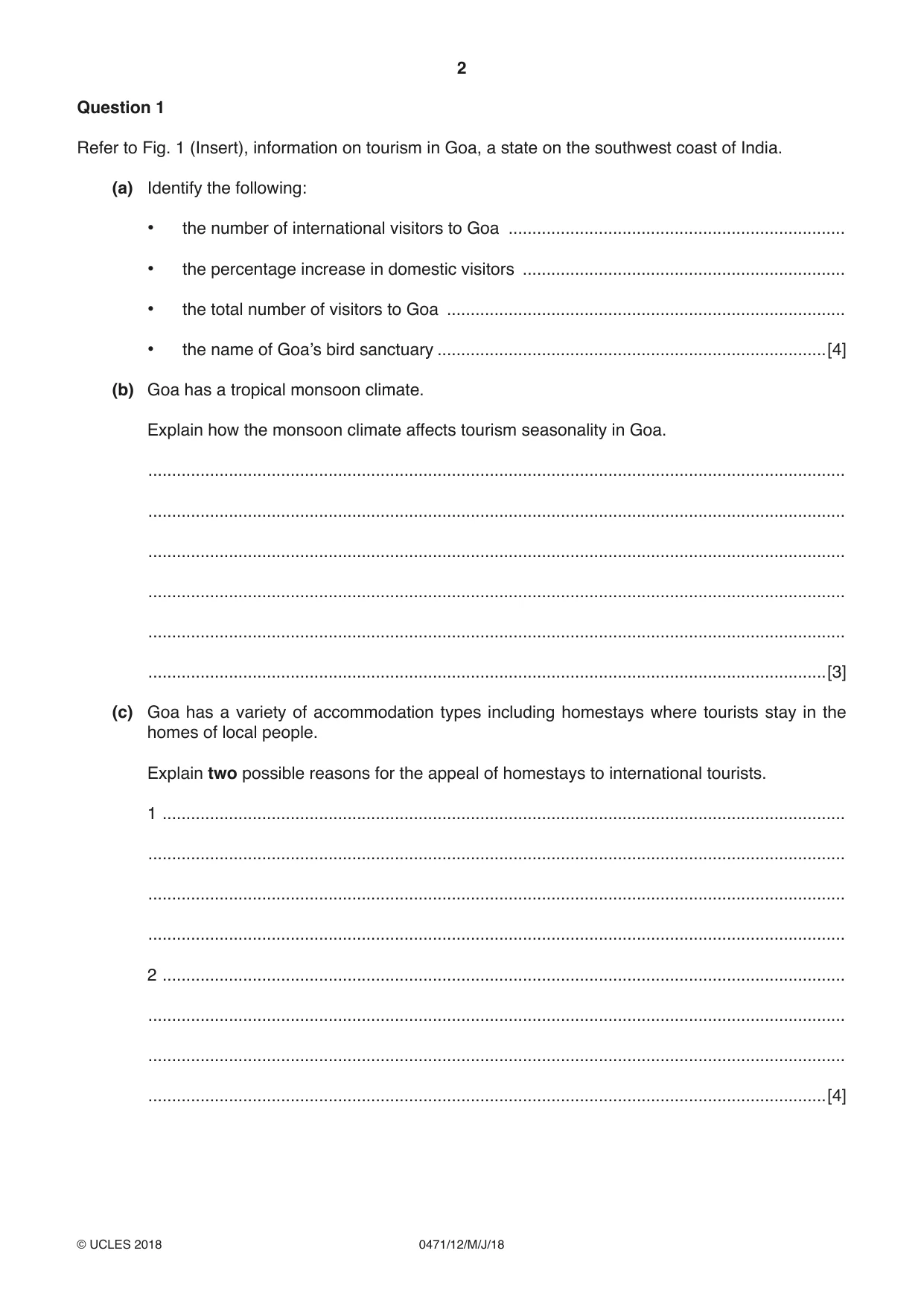 Cambridge IGCSE Travel and Tourism 0471 2018 May/June Paper 1 · Variant 2 question paper, page 2 of 12
