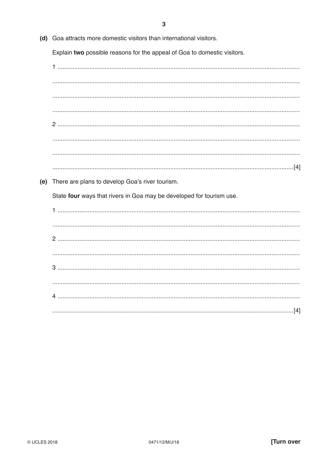 Cambridge IGCSE Travel and Tourism 0471 2018 May/June Paper 1 · Variant 2 question paper, page 3 of 12