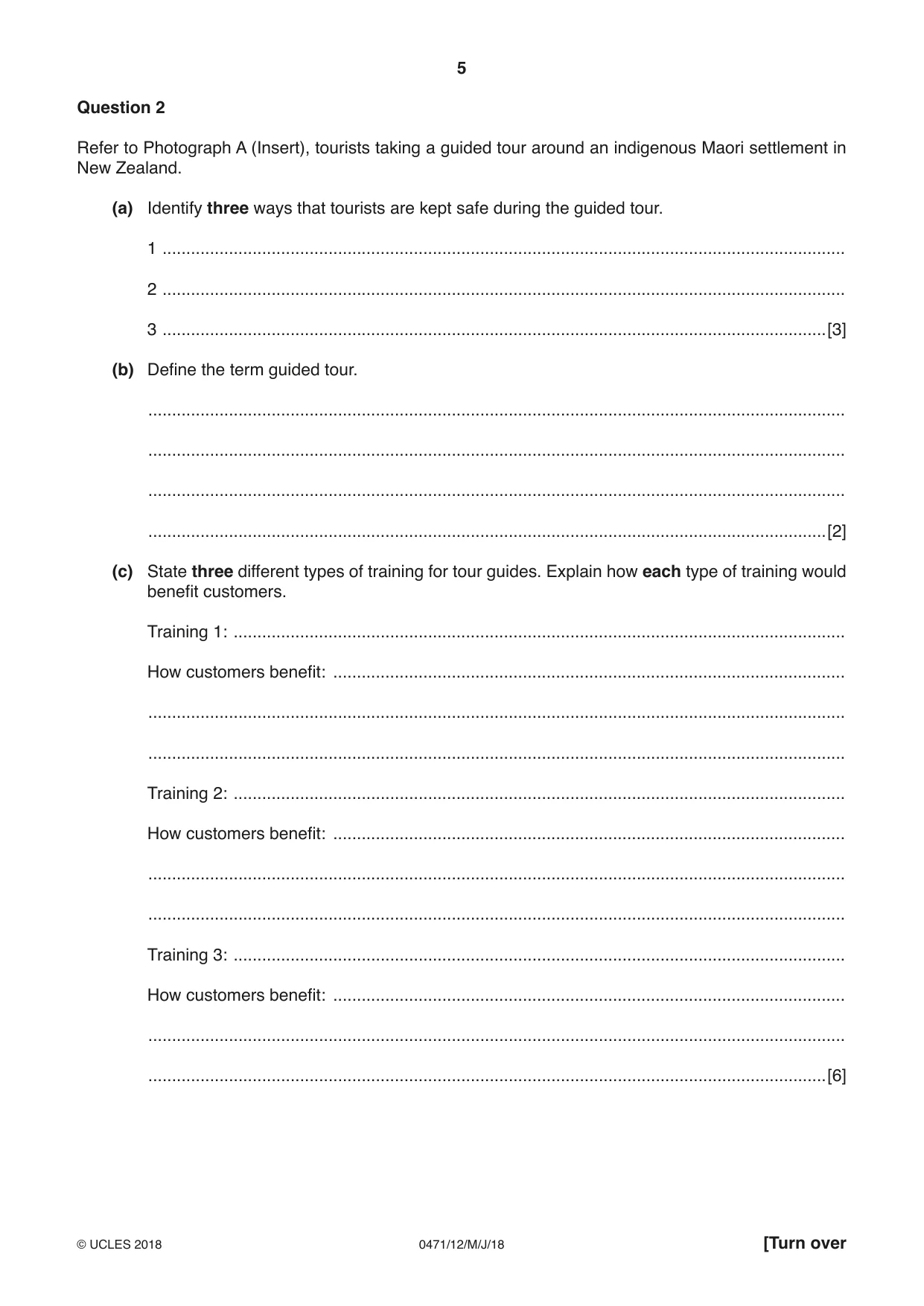 Cambridge IGCSE Travel and Tourism 0471 2018 May/June Paper 1 · Variant 2 question paper, page 5 of 12