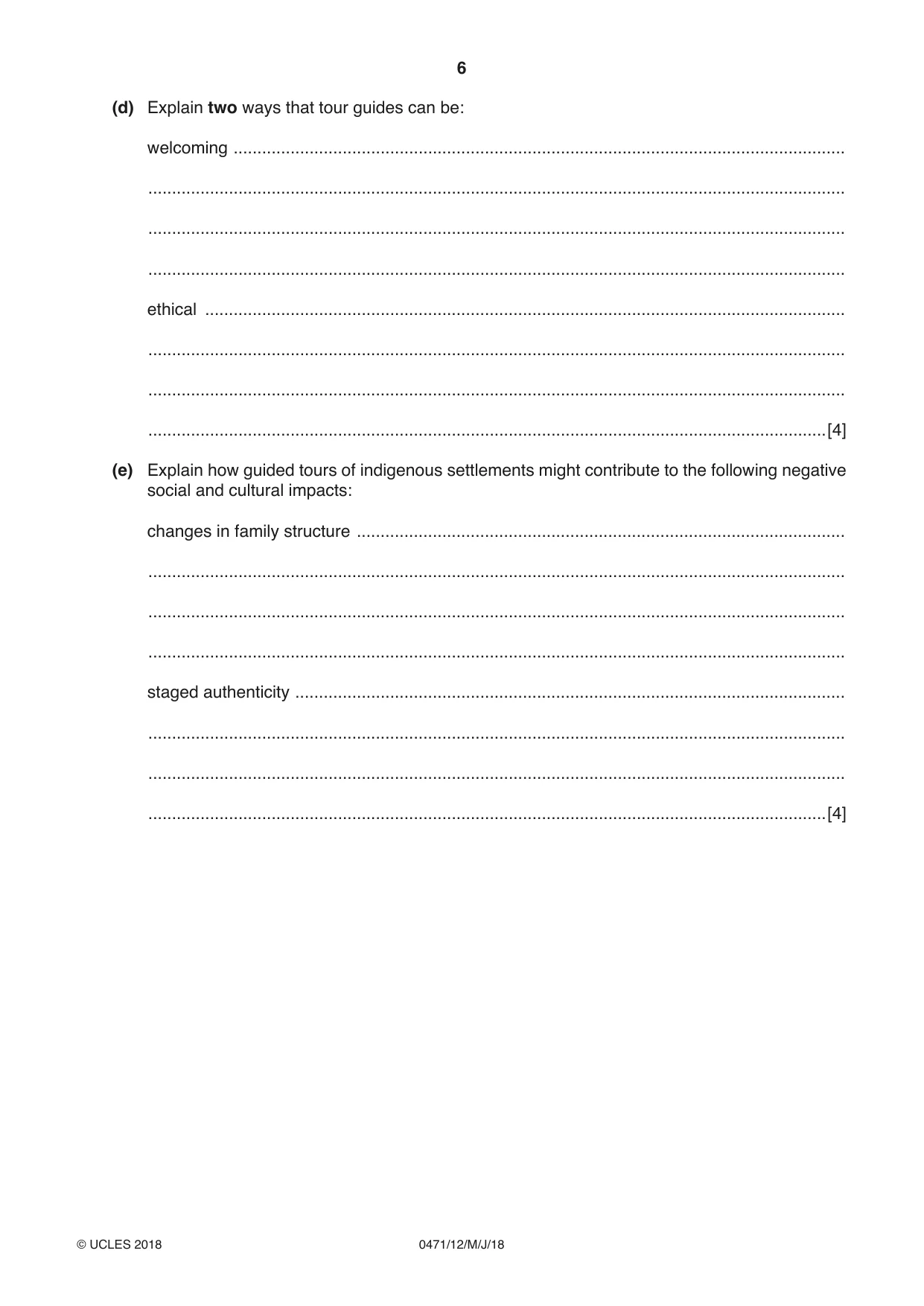 Cambridge IGCSE Travel and Tourism 0471 2018 May/June Paper 1 · Variant 2 question paper, page 6 of 12