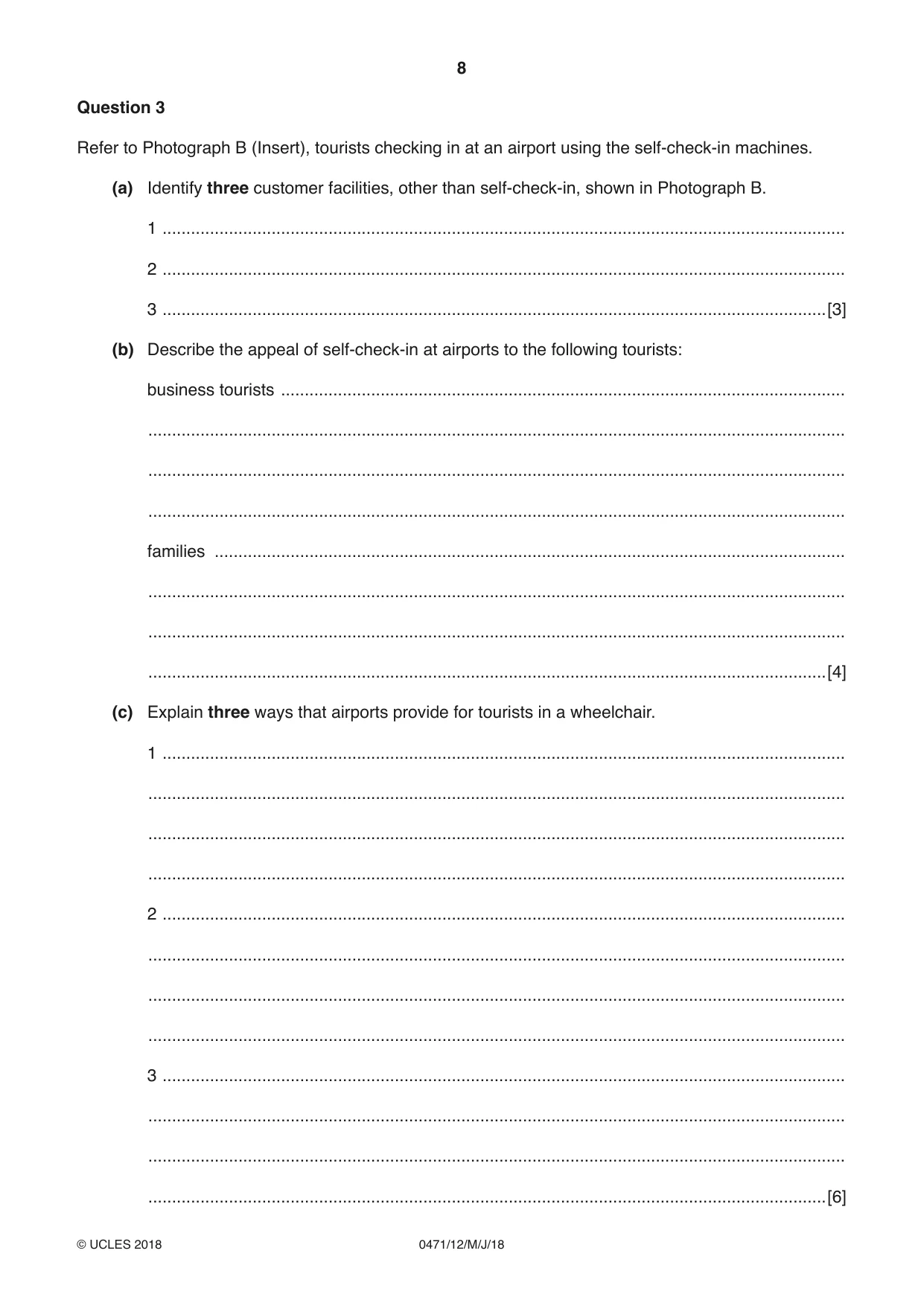 Cambridge IGCSE Travel and Tourism 0471 2018 May/June Paper 1 · Variant 2 question paper, page 8 of 12