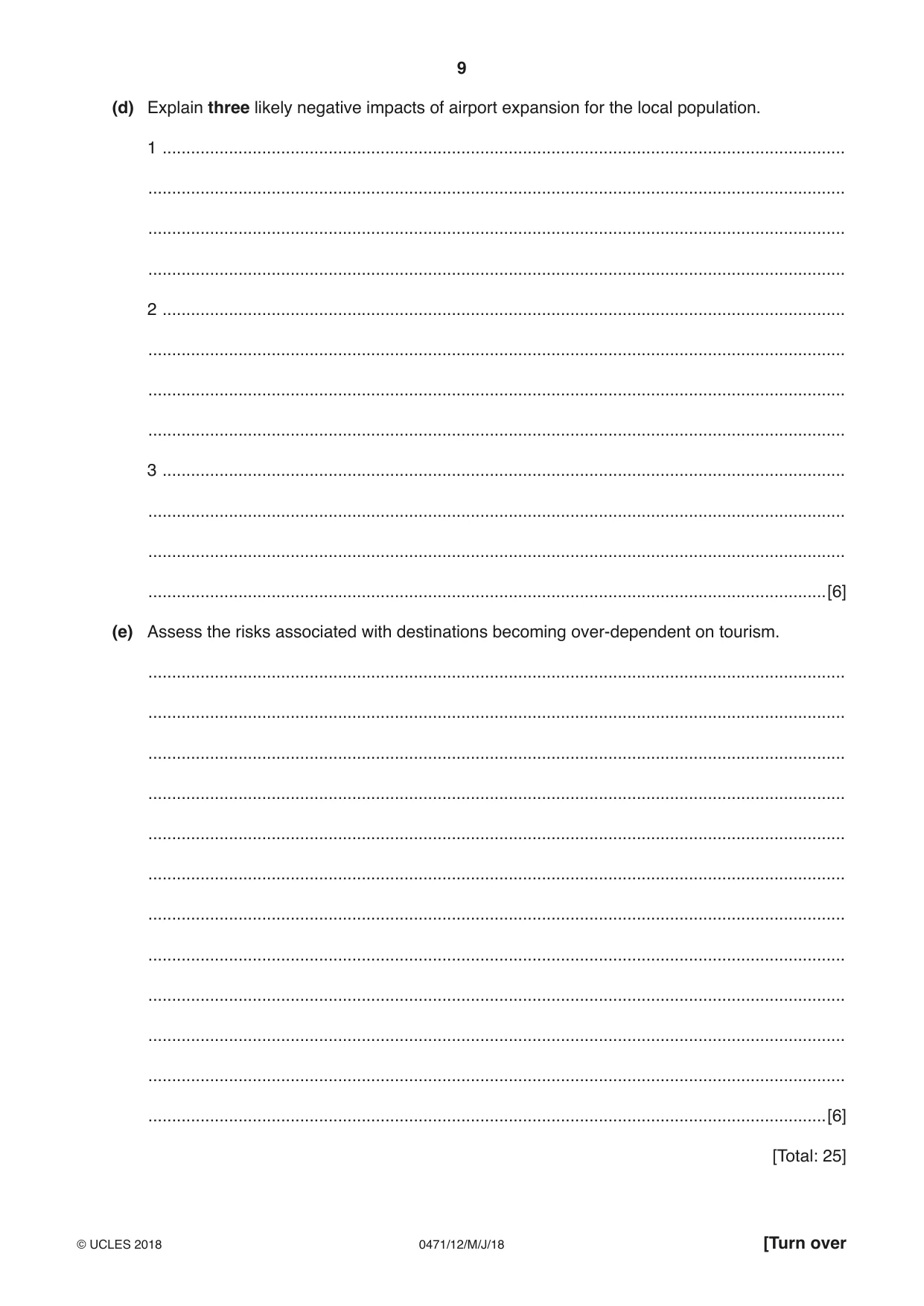 Cambridge IGCSE Travel and Tourism 0471 2018 May/June Paper 1 · Variant 2 question paper, page 9 of 12