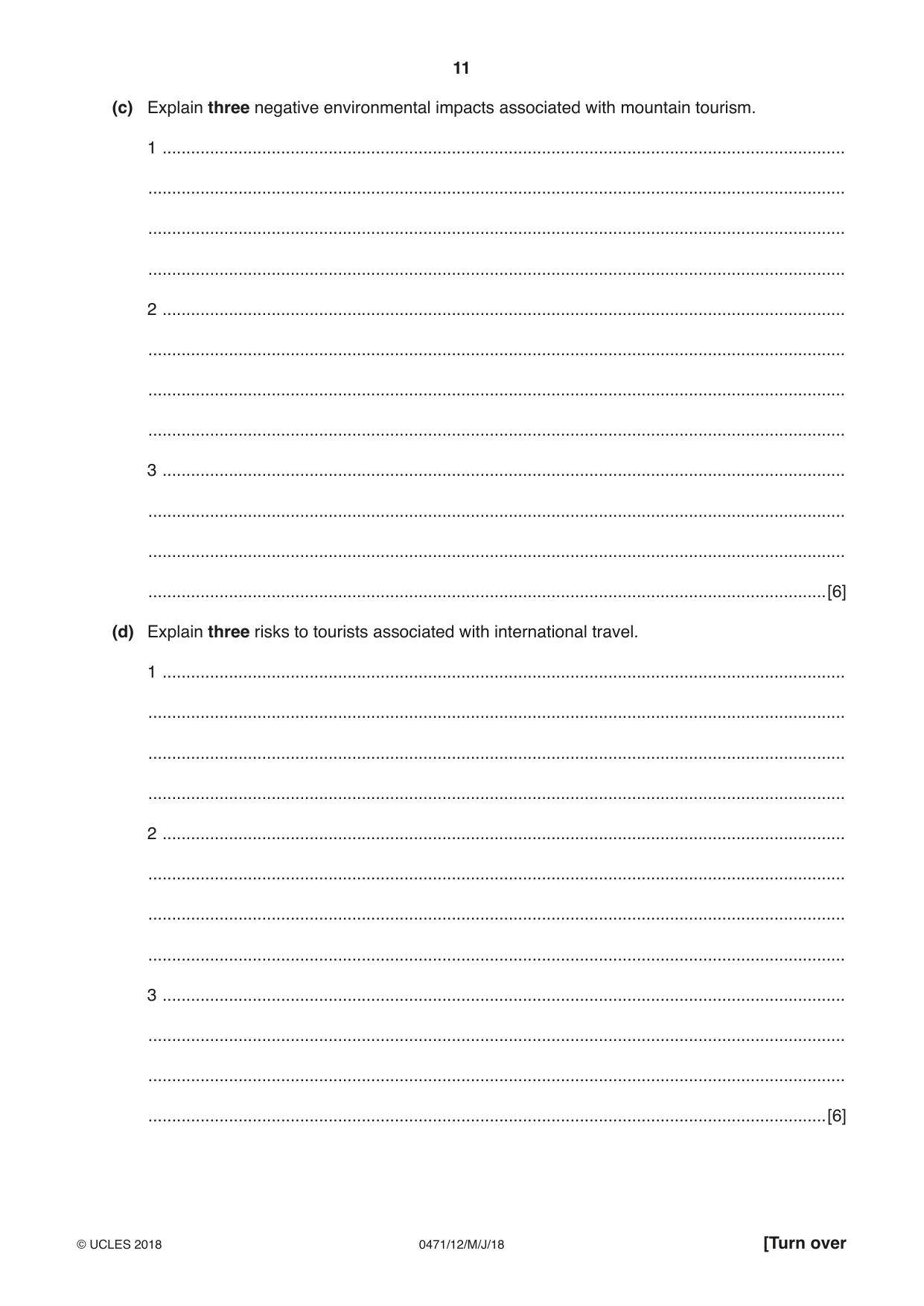 Cambridge IGCSE Travel and Tourism 0471 2018 May/June Paper 1 · Variant 2 question paper, page 11 of 12