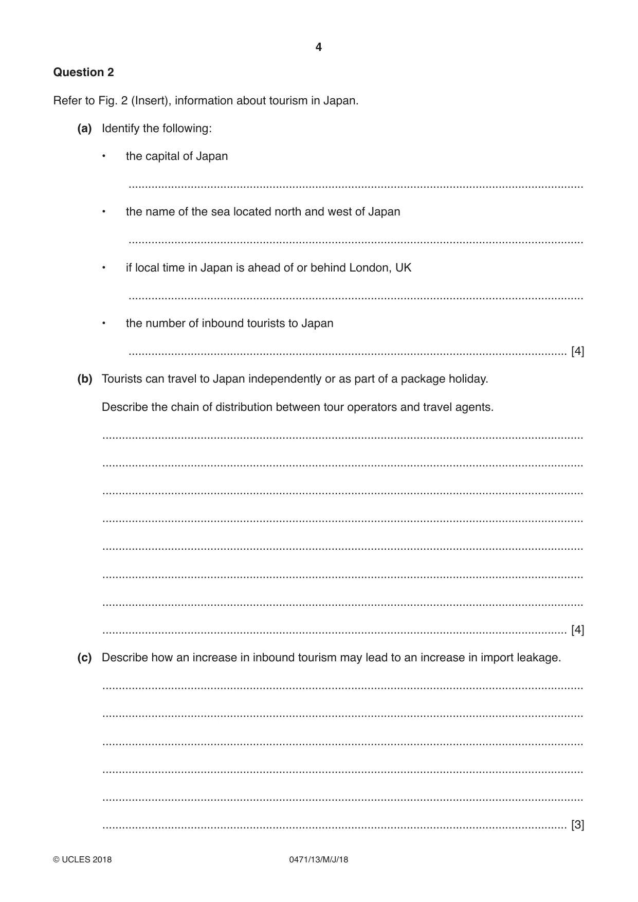 Cambridge IGCSE Travel and Tourism 0471 2018 May/June Paper 1 · Variant 3 question paper, page 4 of 12
