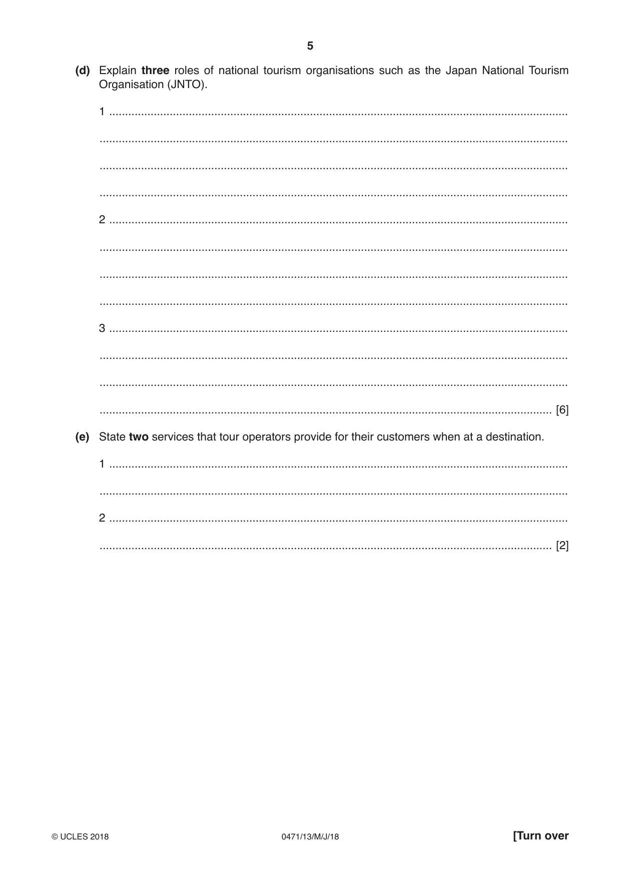Cambridge IGCSE Travel and Tourism 0471 2018 May/June Paper 1 · Variant 3 question paper, page 5 of 12