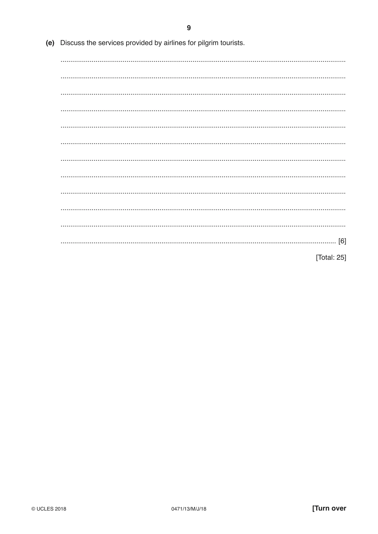 Cambridge IGCSE Travel and Tourism 0471 2018 May/June Paper 1 · Variant 3 question paper, page 9 of 12
