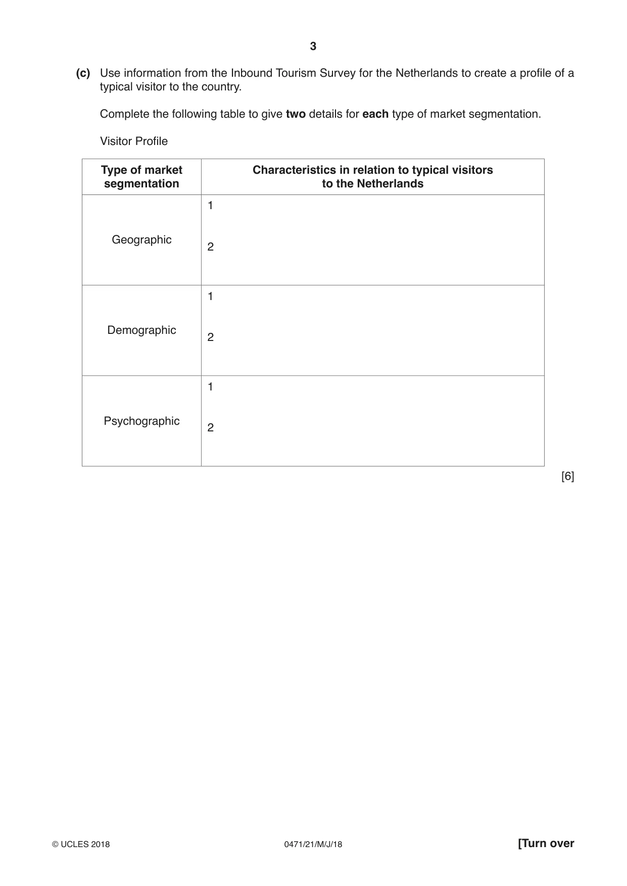Cambridge IGCSE Travel and Tourism 0471 2018 May/June Paper 2 · Variant 1 question paper, page 3 of 16