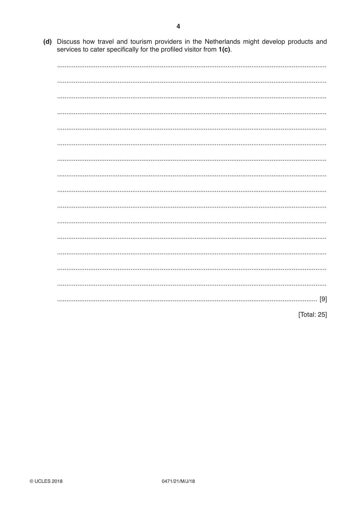 Cambridge IGCSE Travel and Tourism 0471 2018 May/June Paper 2 · Variant 1 question paper, page 4 of 16