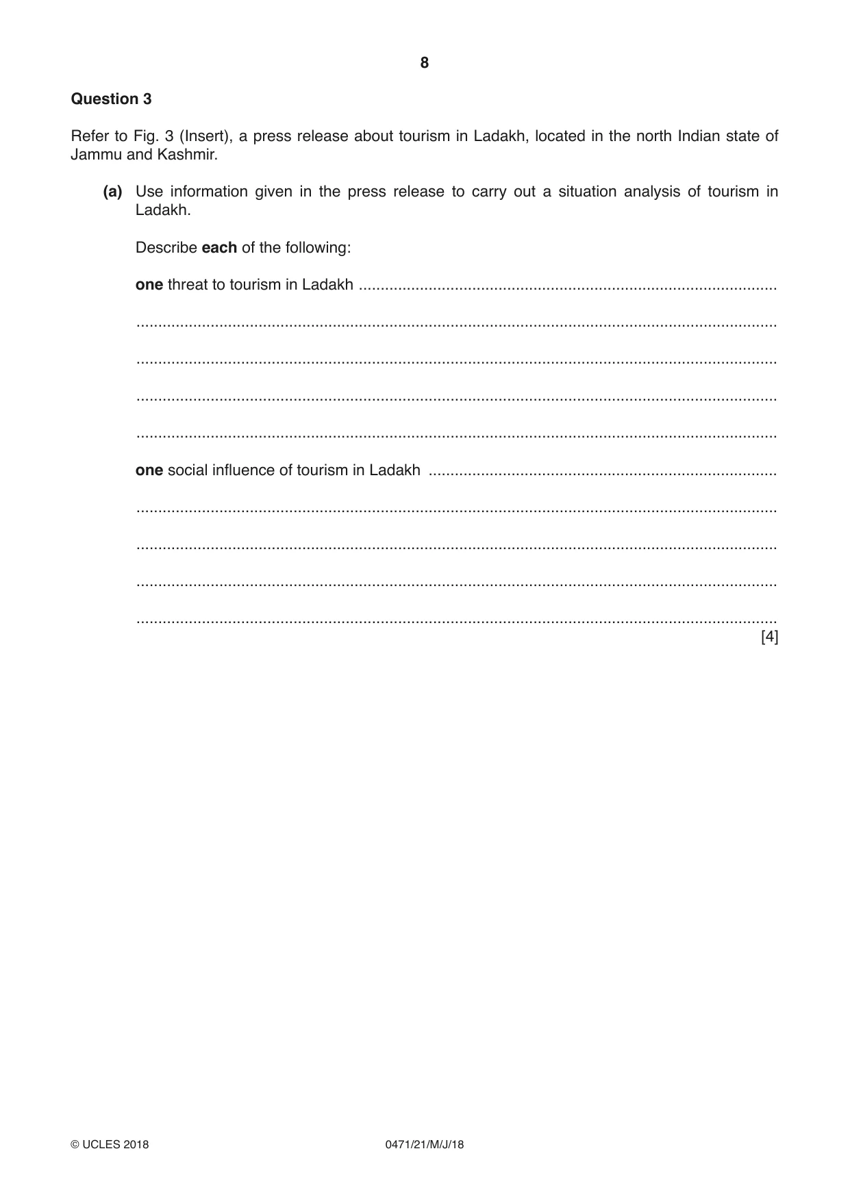 Cambridge IGCSE Travel and Tourism 0471 2018 May/June Paper 2 · Variant 1 question paper, page 8 of 16