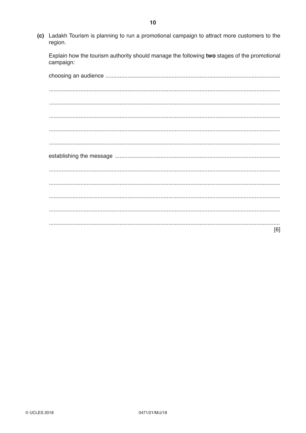 Cambridge IGCSE Travel and Tourism 0471 2018 May/June Paper 2 · Variant 1 question paper, page 10 of 16