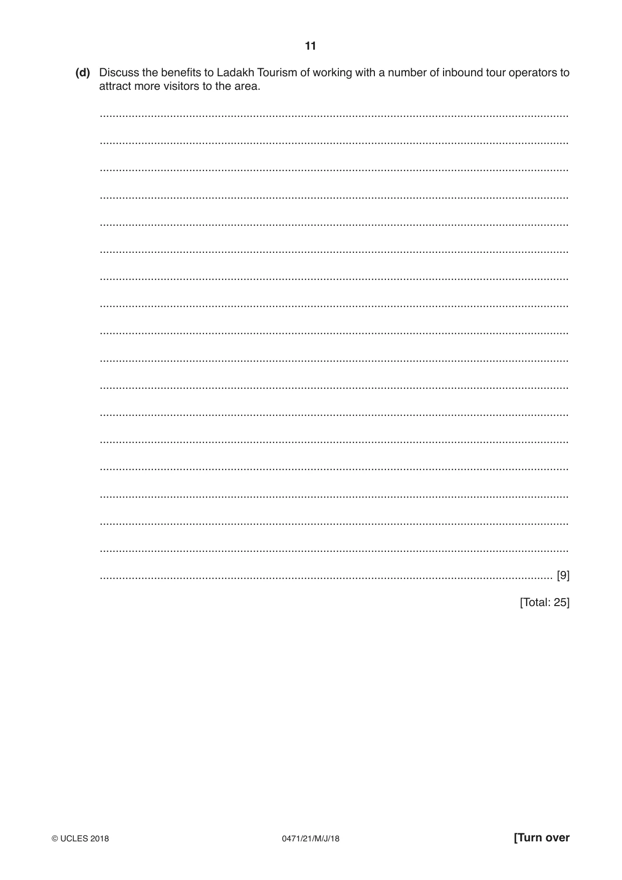 Cambridge IGCSE Travel and Tourism 0471 2018 May/June Paper 2 · Variant 1 question paper, page 11 of 16