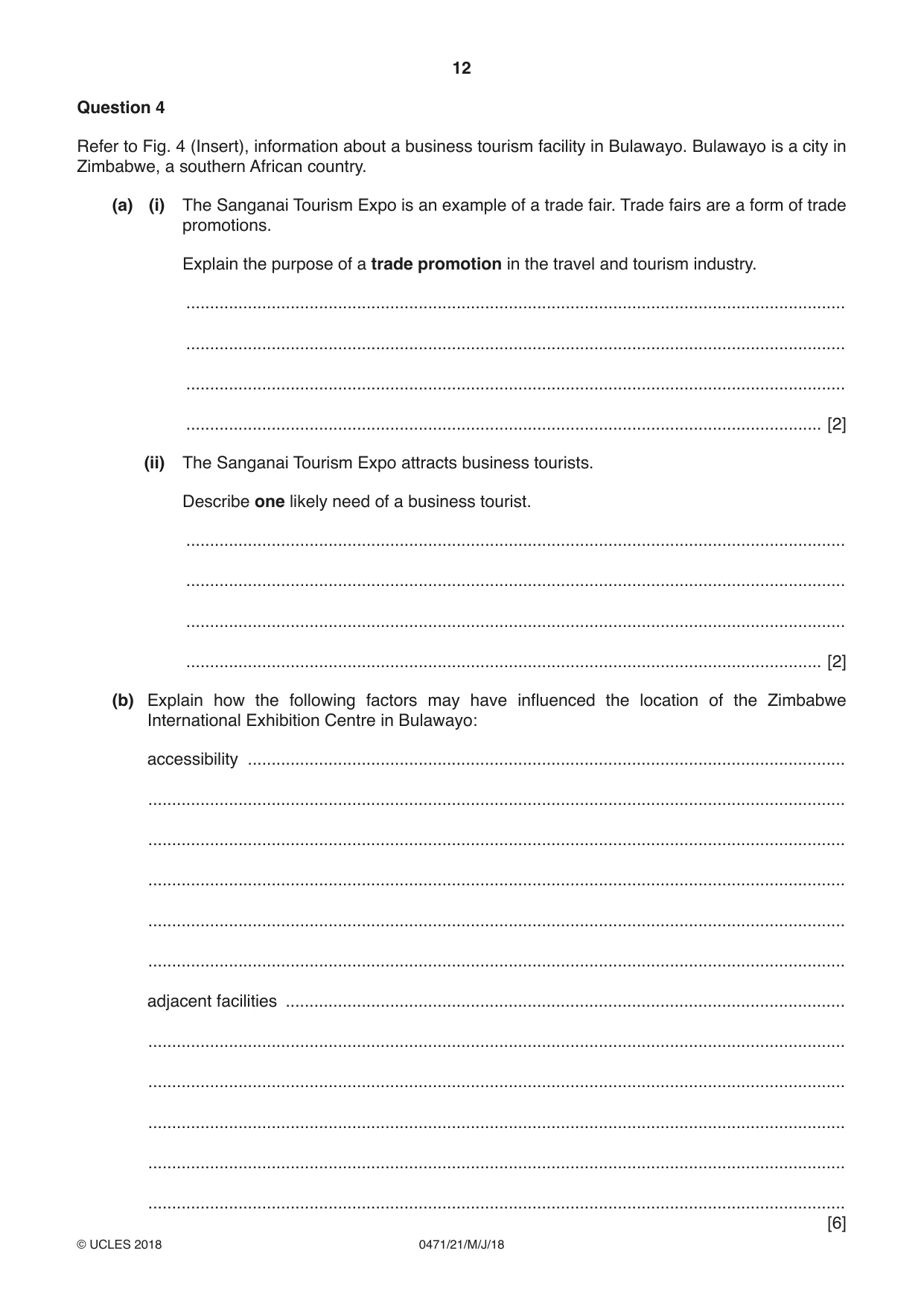 Cambridge IGCSE Travel and Tourism 0471 2018 May/June Paper 2 · Variant 1 question paper, page 12 of 16