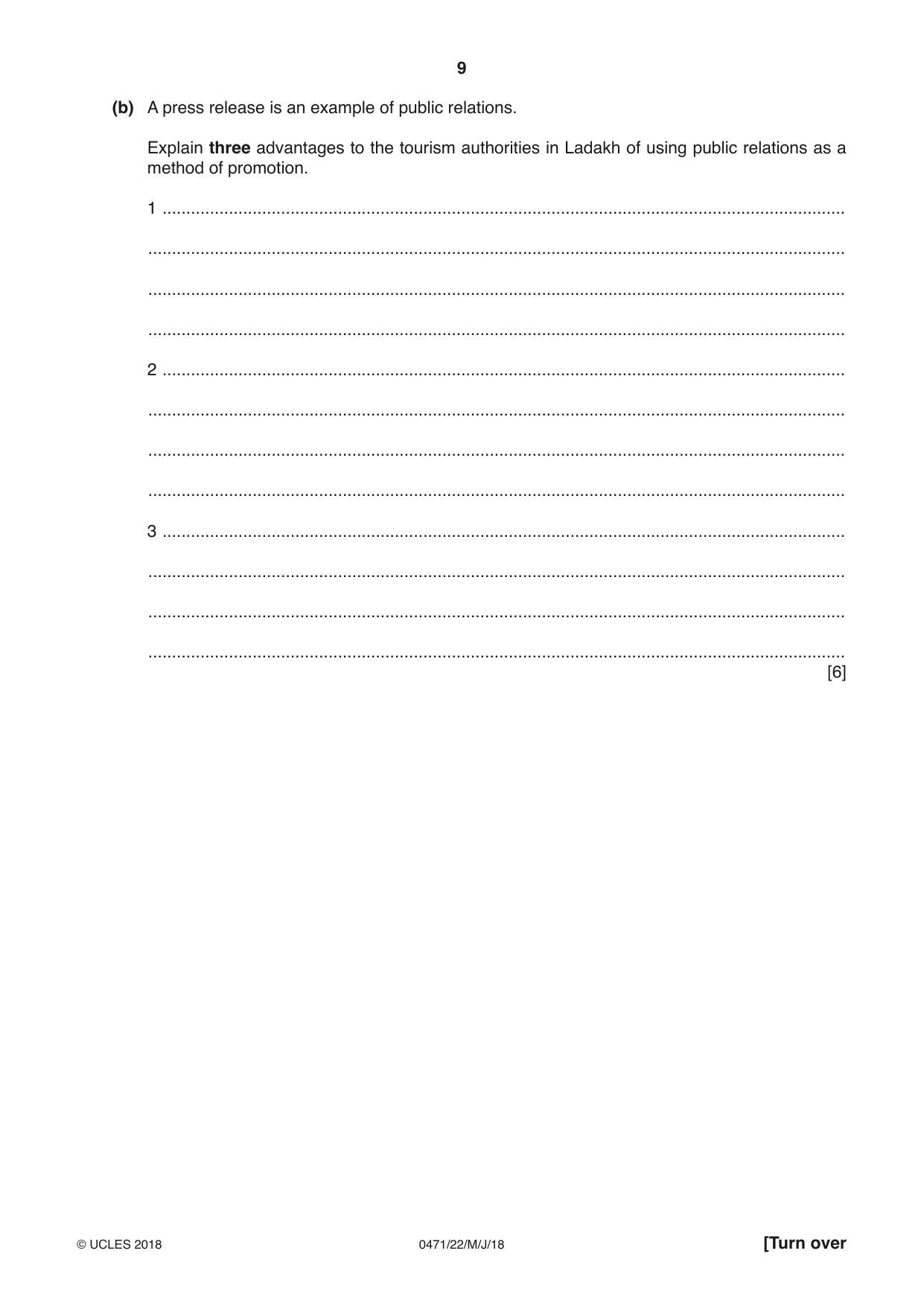 Cambridge IGCSE Travel and Tourism 0471 2018 May/June Paper 2 · Variant 2 question paper, page 9 of 16