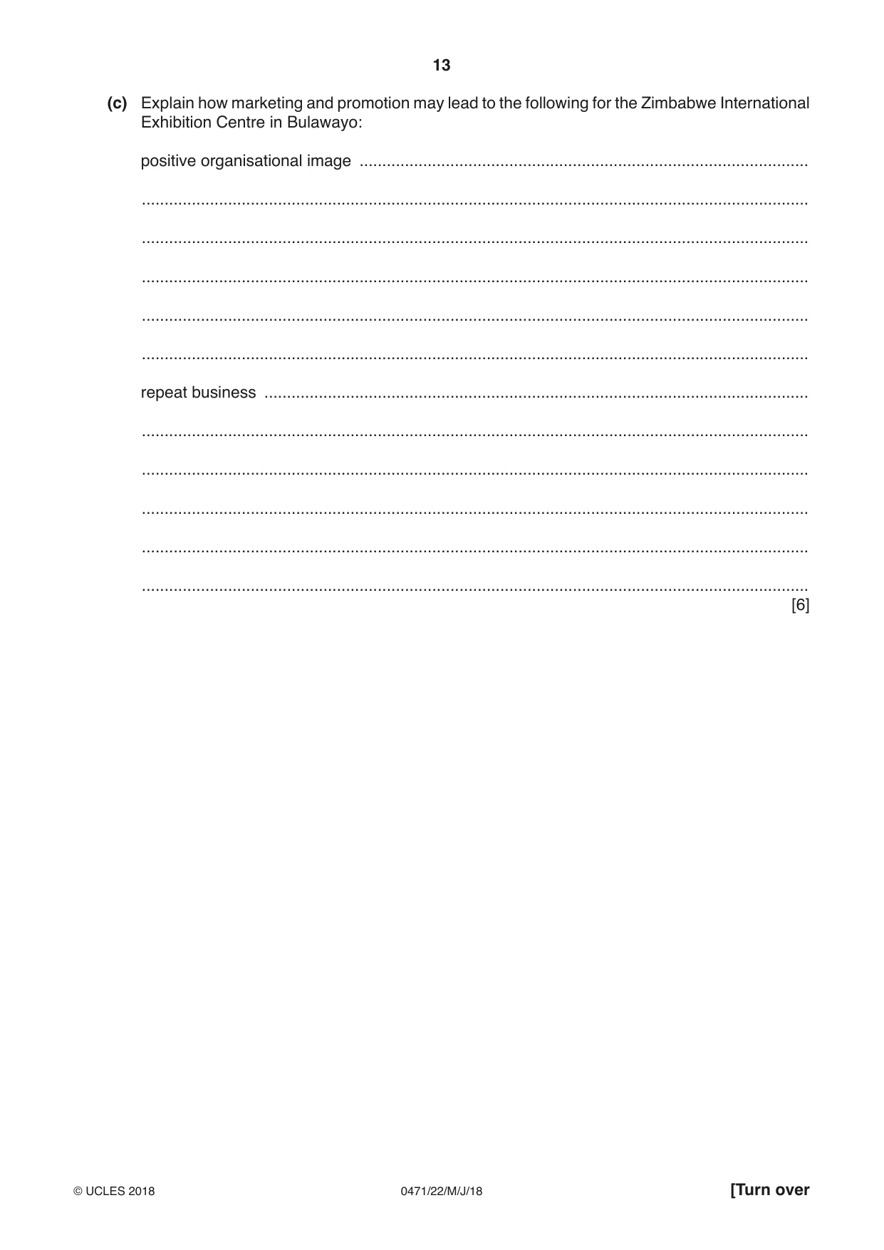 Cambridge IGCSE Travel and Tourism 0471 2018 May/June Paper 2 · Variant 2 question paper, page 13 of 16