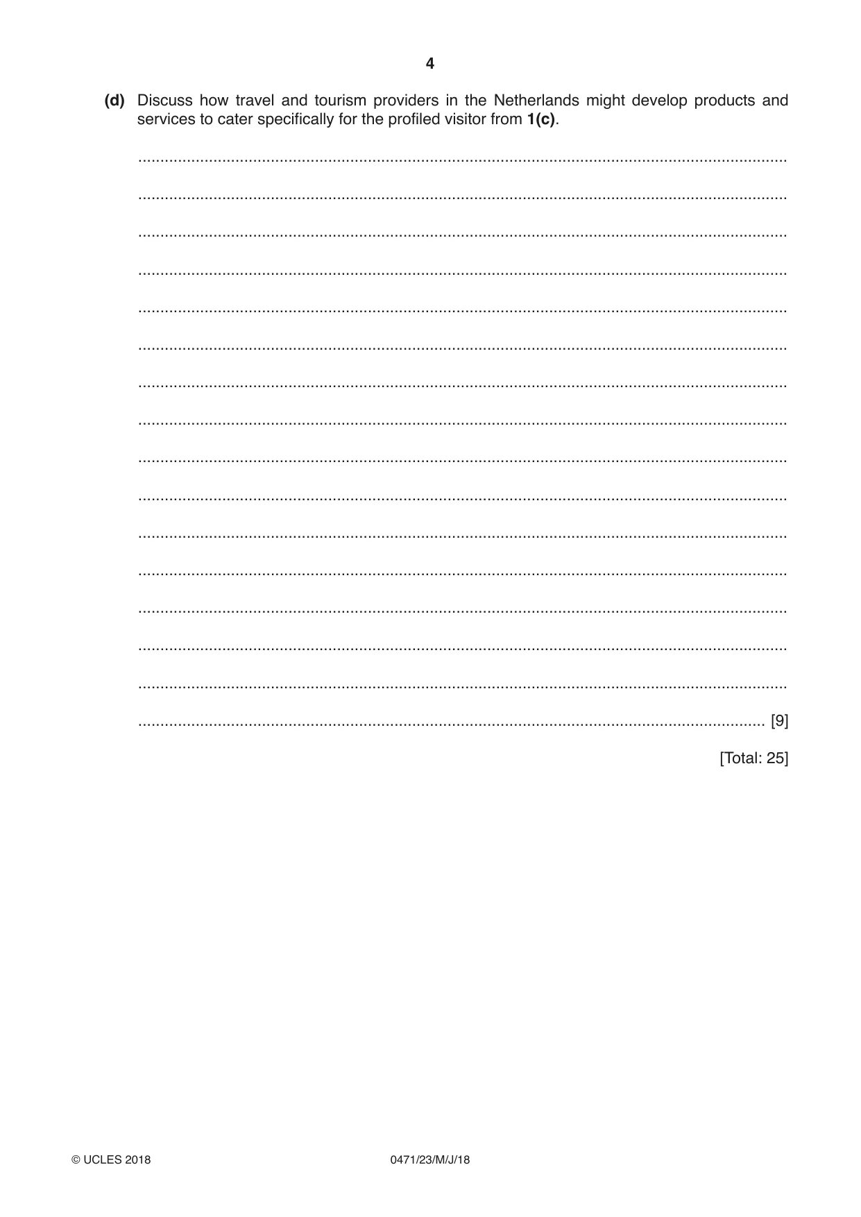 Cambridge IGCSE Travel and Tourism 0471 2018 May/June Paper 2 · Variant 3 question paper, page 4 of 16