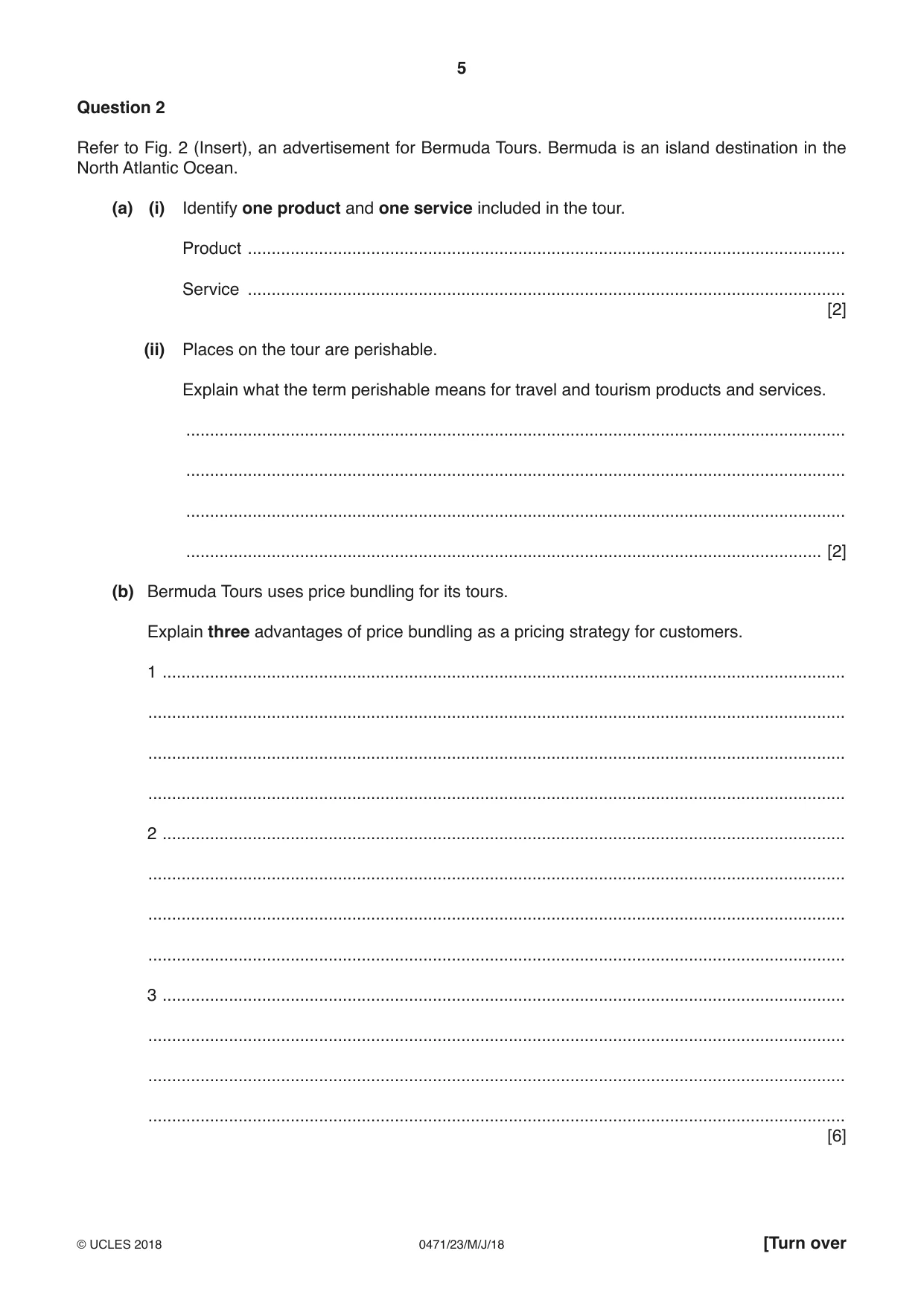 Cambridge IGCSE Travel and Tourism 0471 2018 May/June Paper 2 · Variant 3 question paper, page 5 of 16