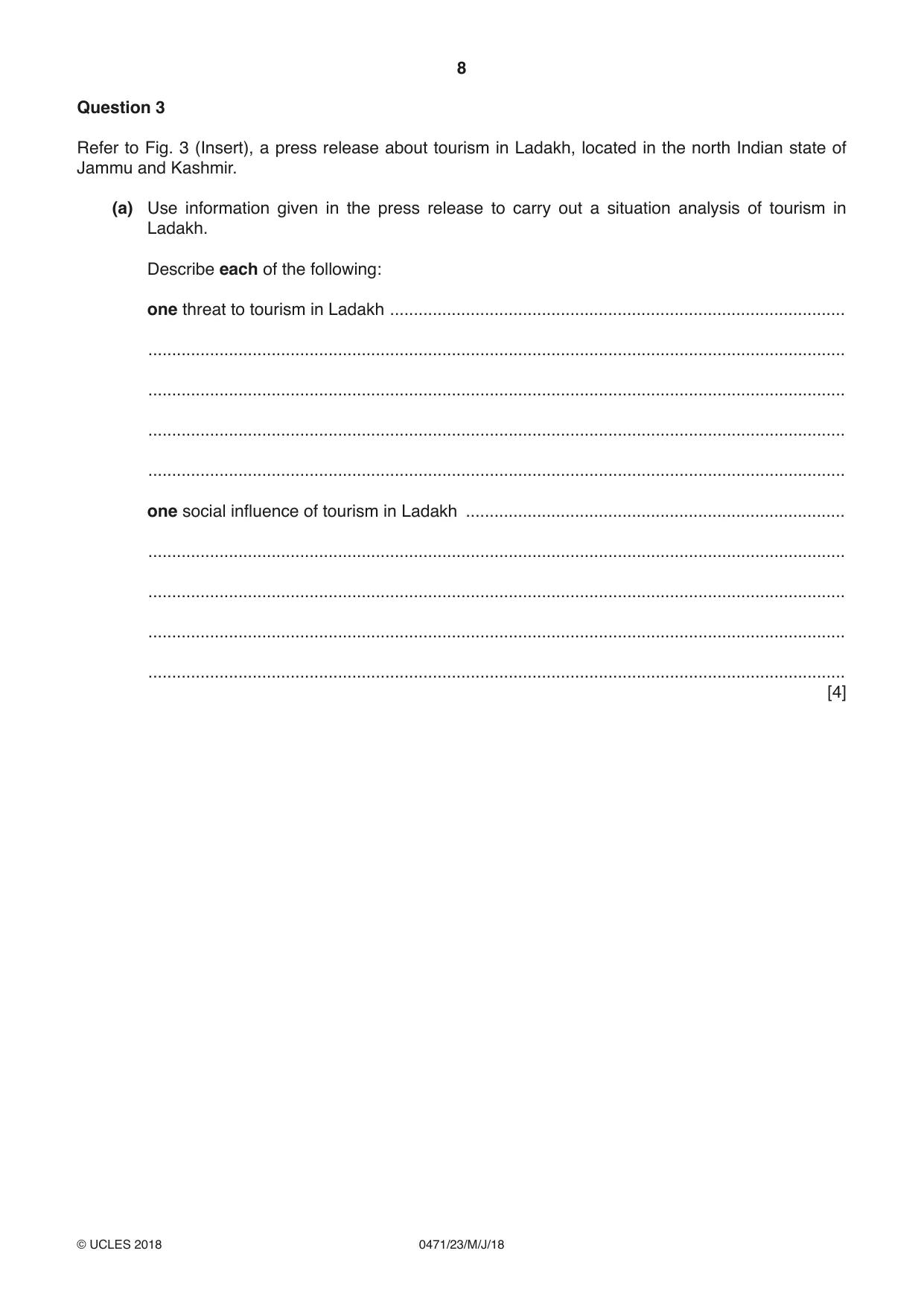 Cambridge IGCSE Travel and Tourism 0471 2018 May/June Paper 2 · Variant 3 question paper, page 8 of 16