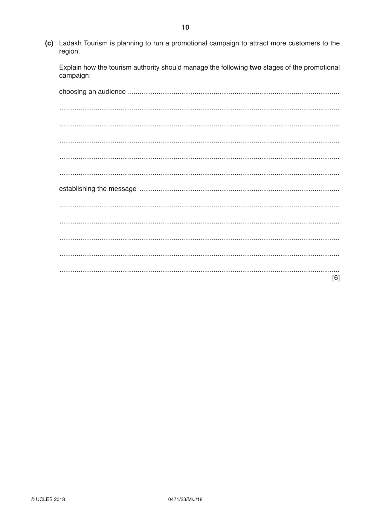Cambridge IGCSE Travel and Tourism 0471 2018 May/June Paper 2 · Variant 3 question paper, page 10 of 16
