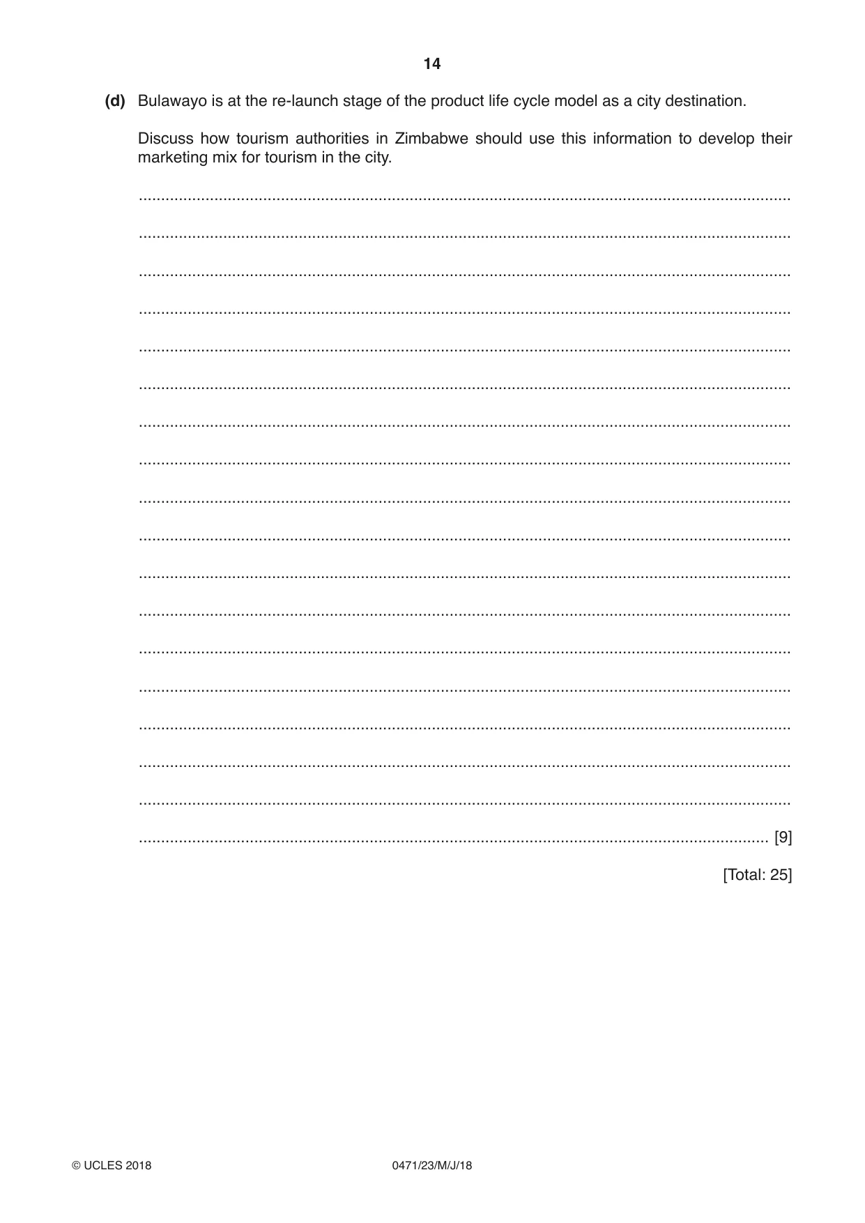 Cambridge IGCSE Travel and Tourism 0471 2018 May/June Paper 2 · Variant 3 question paper, page 14 of 16
