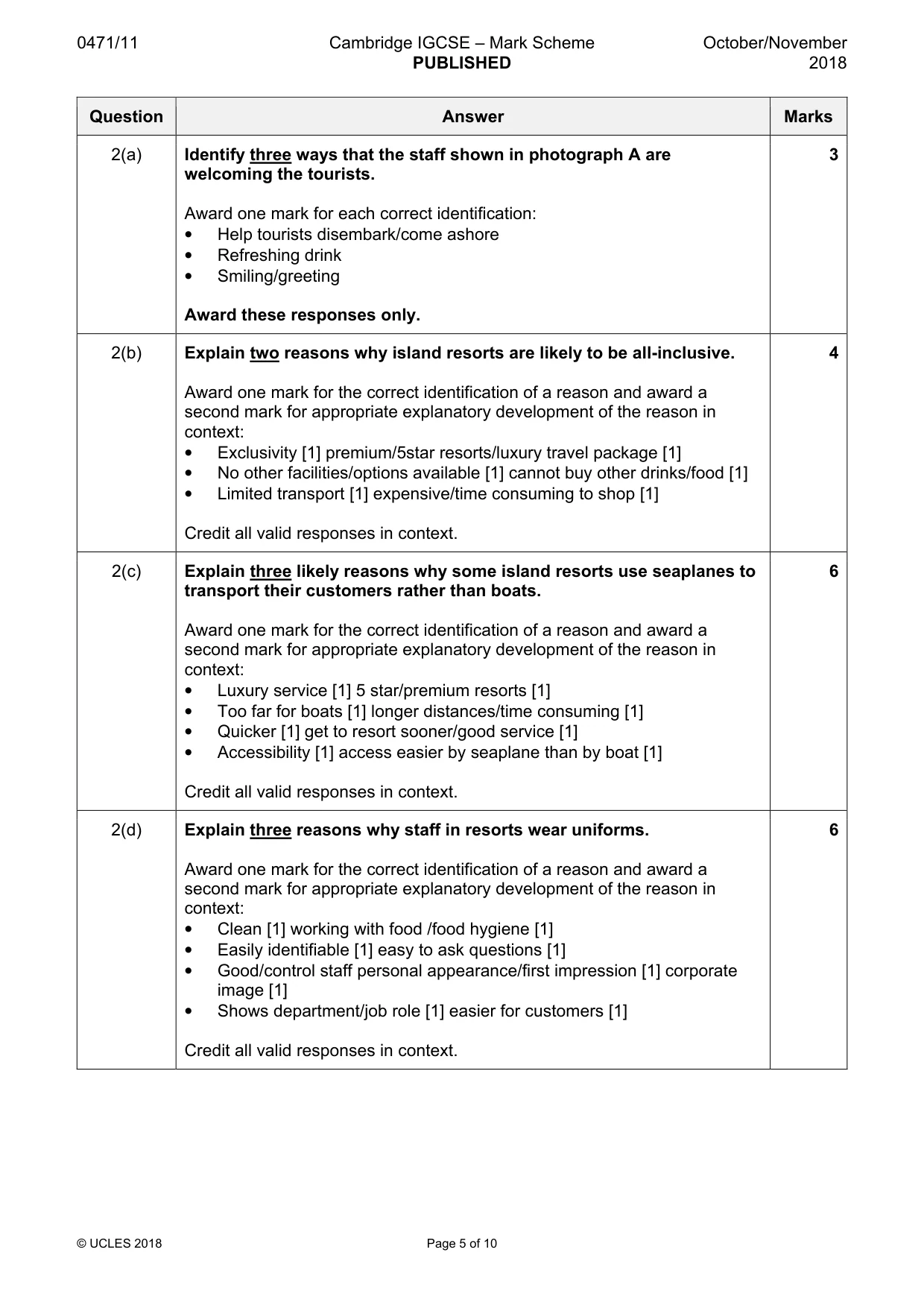 Mark scheme, page 5 of 10